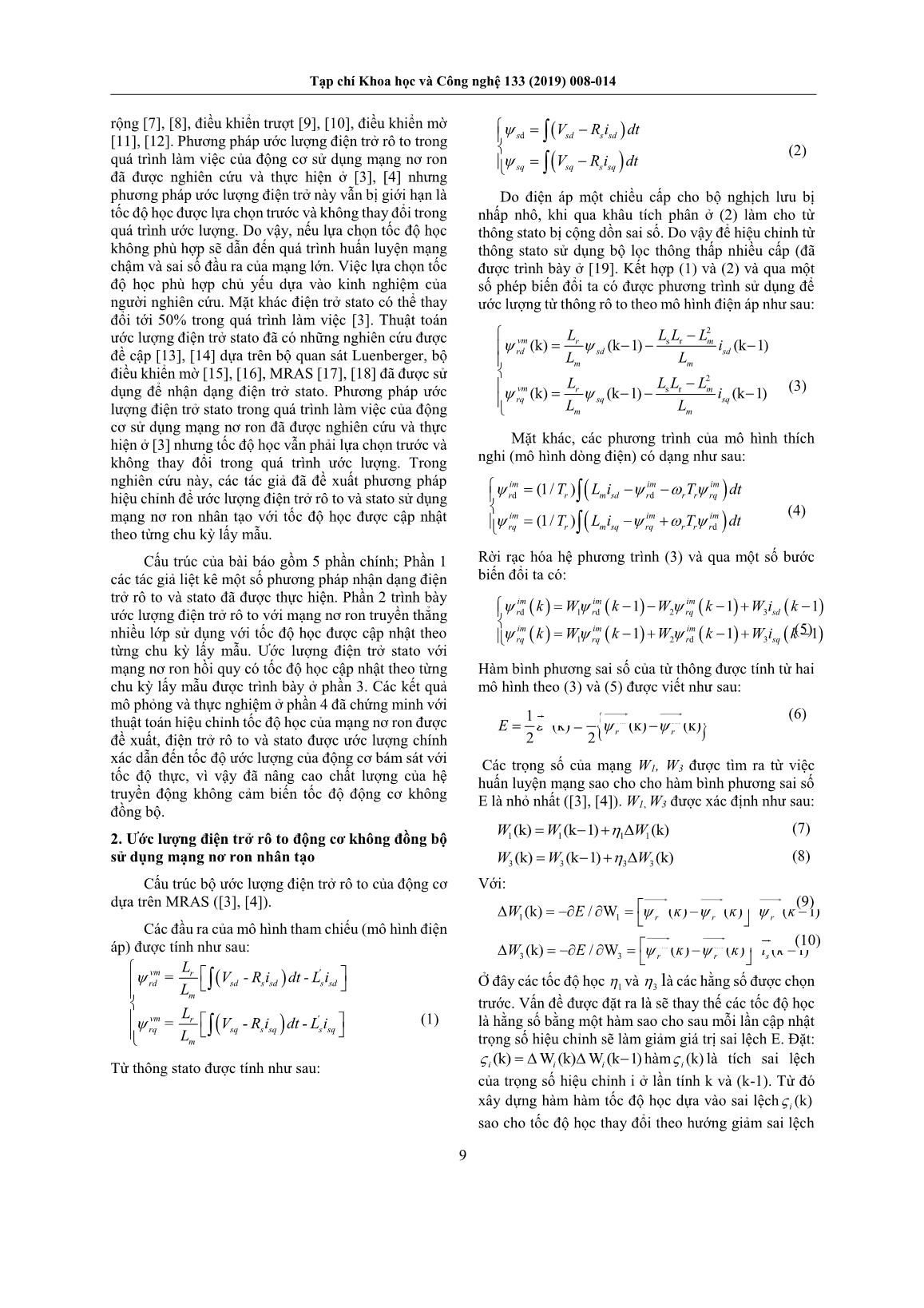 Ước lượng điện trở rô to và stato trên cơ sở mạng nơ ron nhân tạo ứng dụng trong điều khiển động cơ trang 2