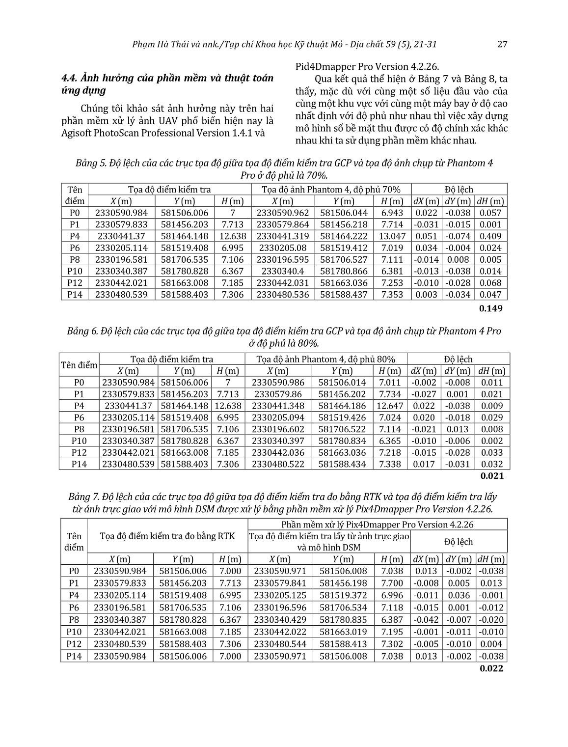 Khảo sát một số yếu tố ảnh hưởng đến độ chính xác xây dựng mô hình số bề mặt từ dữ liệu ảnh chụp bởi thiết bị bay không người lái trang 7