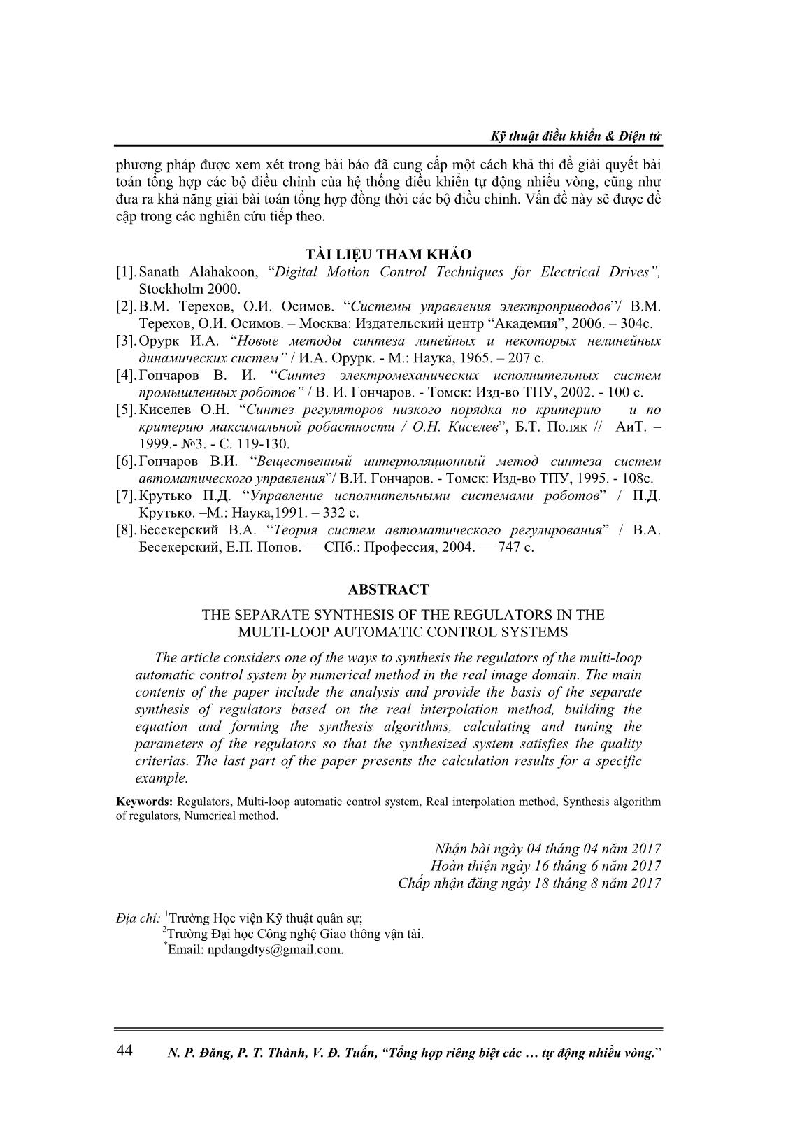 Tổng hợp riêng biệt các bộ điều chỉnh của các hệ thống điều khiển tự động nhiều vòng trang 9