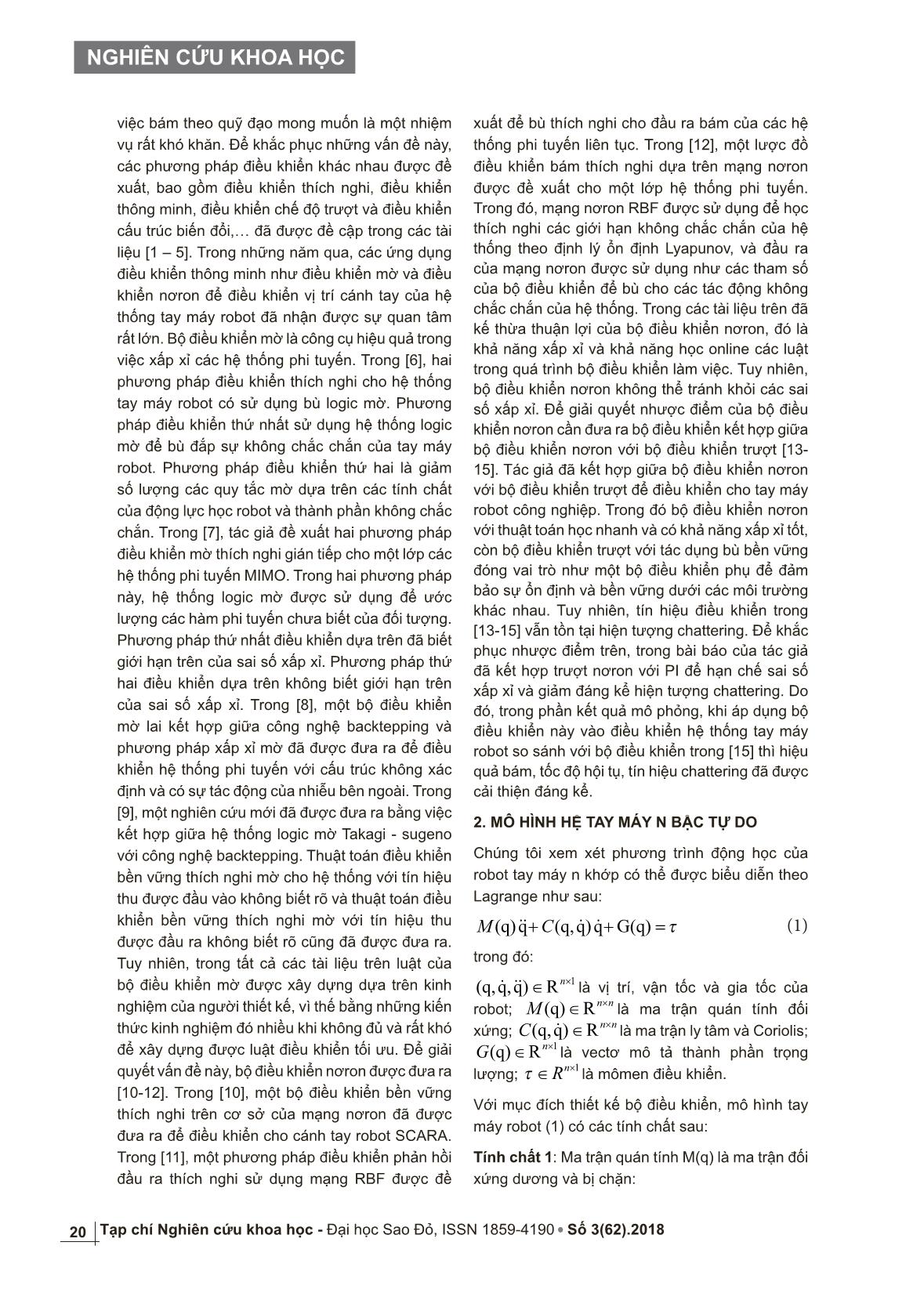 Thiết kế bộ điều khiển thích nghi trượt bền vững bám theo quỹ đạo trên cơ sở mạng nơron cho hệ thống tay máy robot trang 2