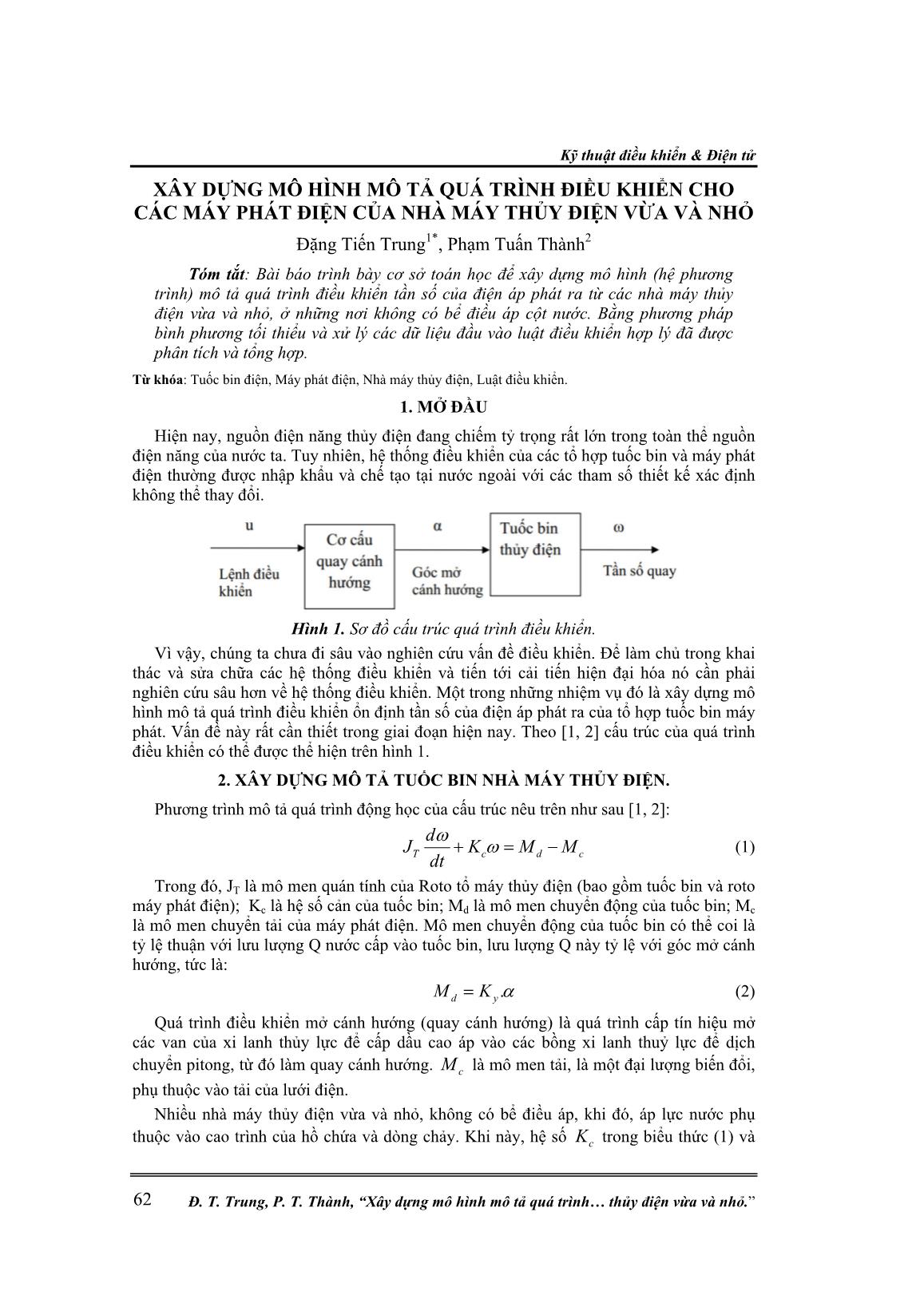 Xây dựng mô hình mô tả quá trình điều khiển cho các máy phát điện của nhà máy thủy điện vừa và nhỏ trang 1