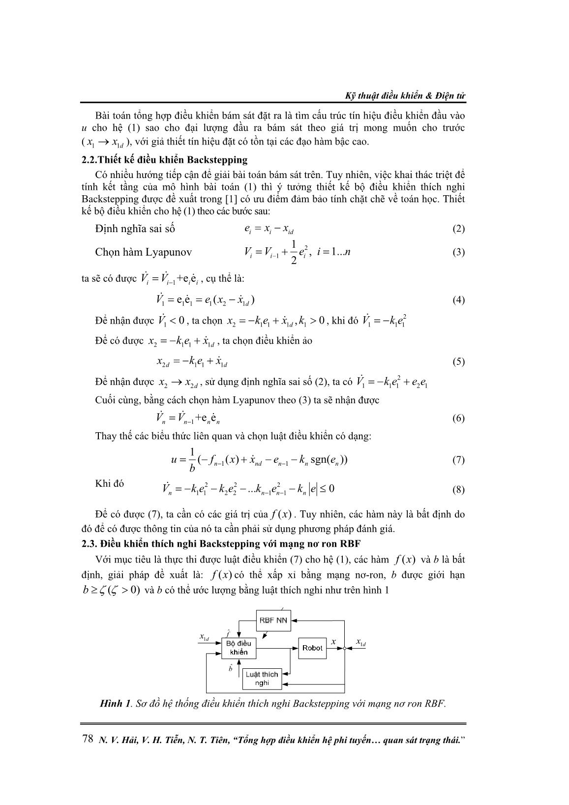 Tổng hợp điều khiển hệ phi tuyến trên cơ sở ứng dụng phương pháp Backstepping – trượt kết hợp với sử dụng mạng nơ-ron hàm bán kính cơ sở và bộ quan sát trạng thái trang 2