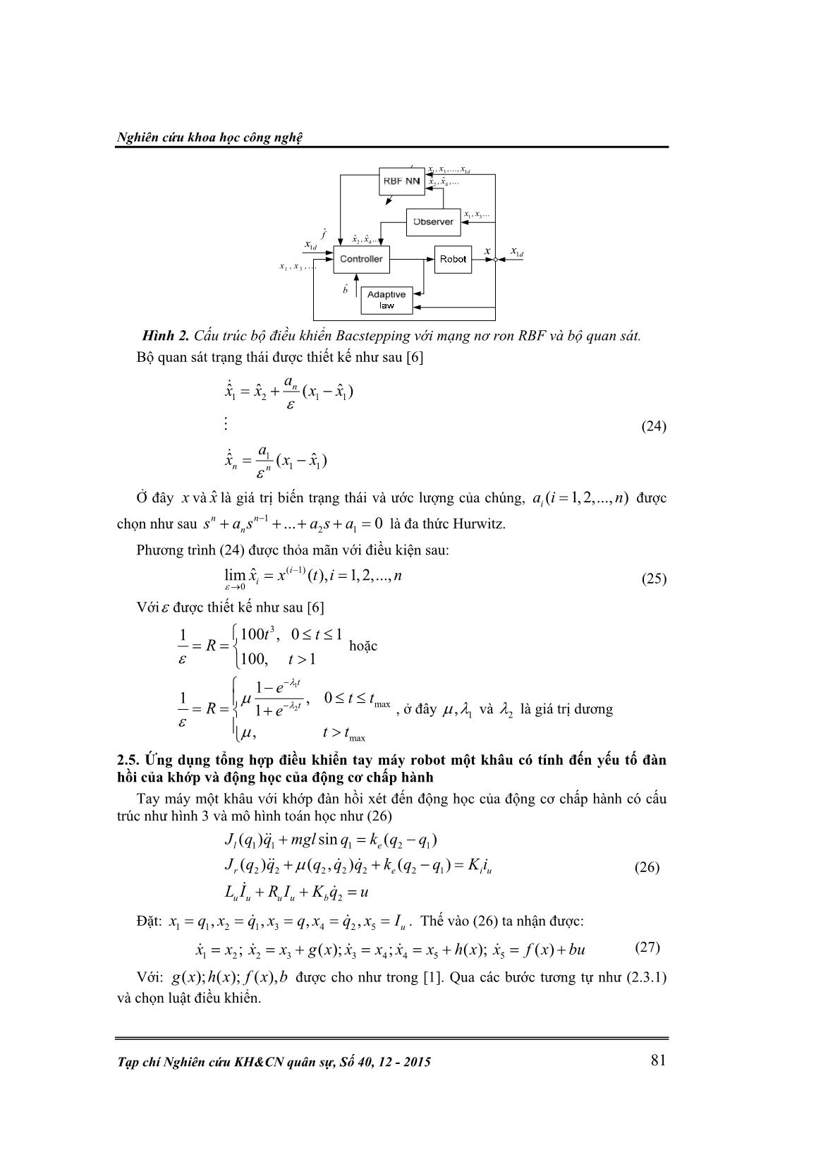 Tổng hợp điều khiển hệ phi tuyến trên cơ sở ứng dụng phương pháp Backstepping – trượt kết hợp với sử dụng mạng nơ-ron hàm bán kính cơ sở và bộ quan sát trạng thái trang 5