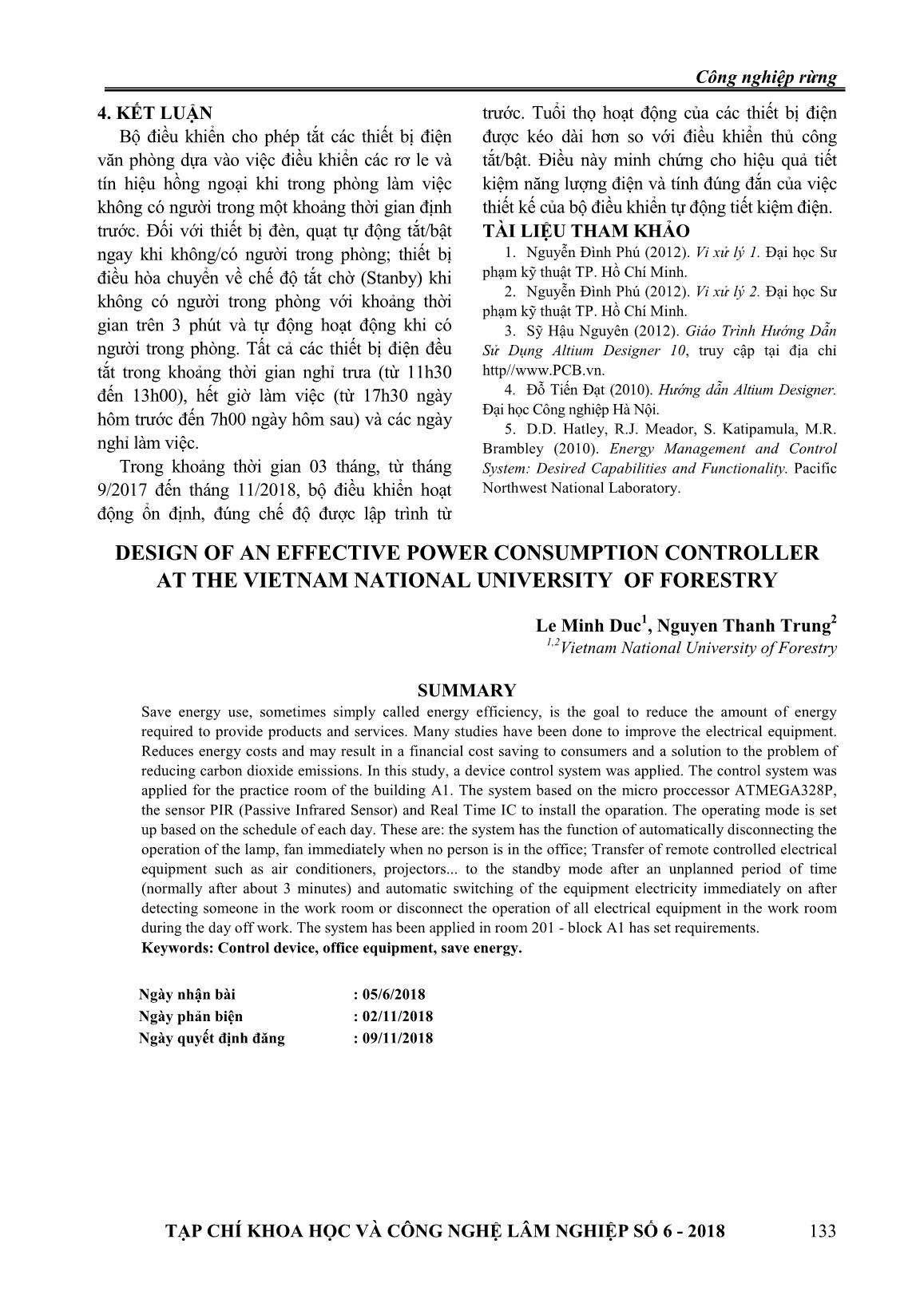 Thiêt kế, chế tạo bộ điều khiễn tử động tiêt kiệm điện cho các thiết bị dùng trong văn phòng tại Trường Đại học Lâm nghiệp trang 8