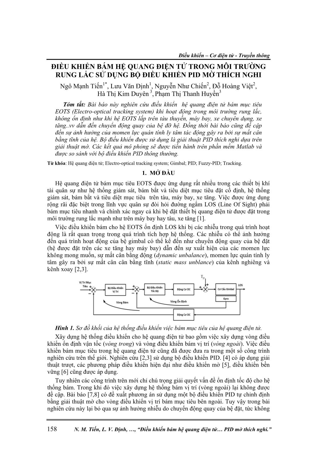 Điều khiển bám hệ quang điện tử trong môi trường rung lắc sử dụng bộ điều khiển pid mờ thích nghi trang 1