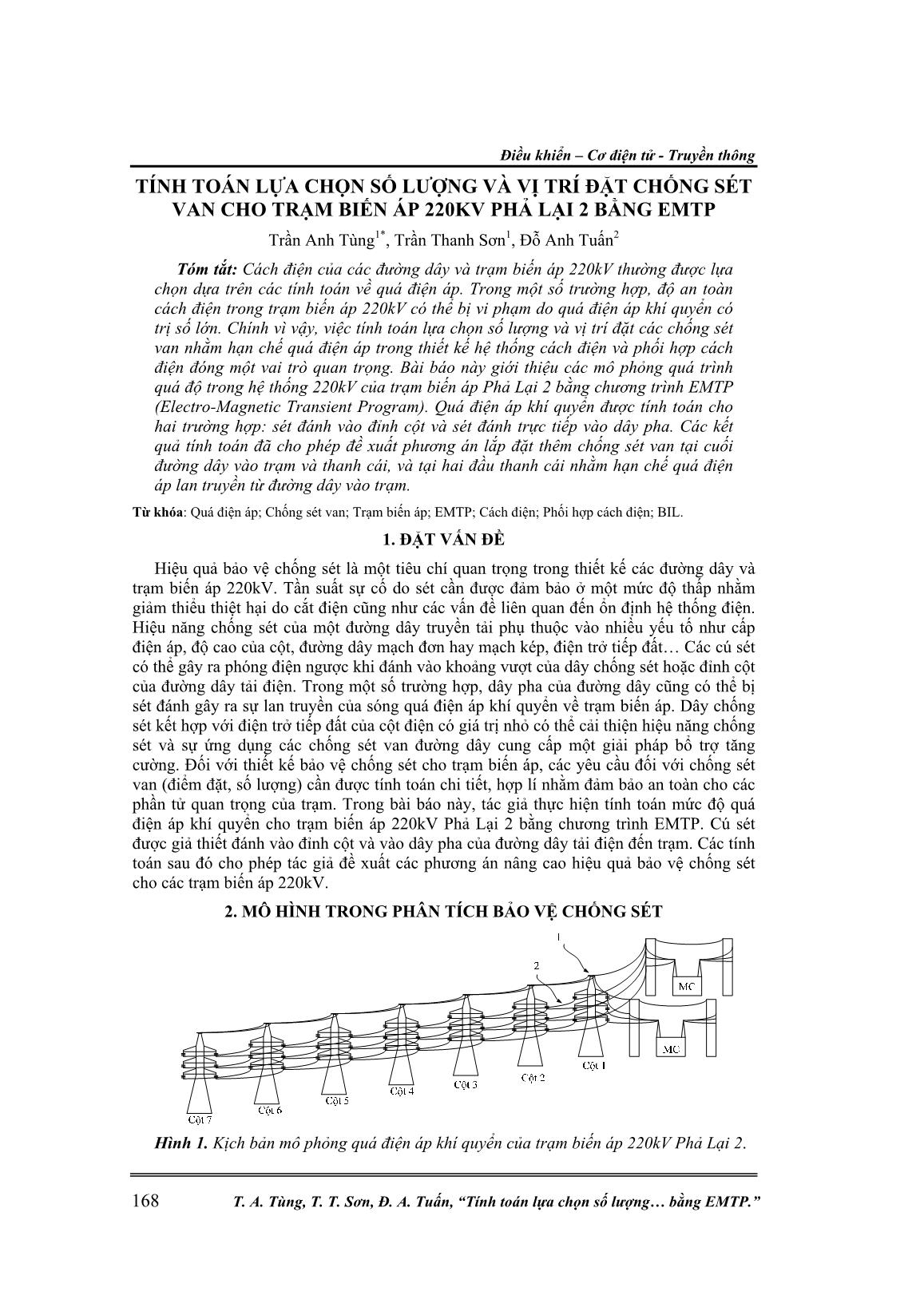 Tính toán lựa chọn số lượng và vị trí đặt chống sét van cho trạm biến áp 220Kv Phả Lại 2 bằng EMTP trang 1
