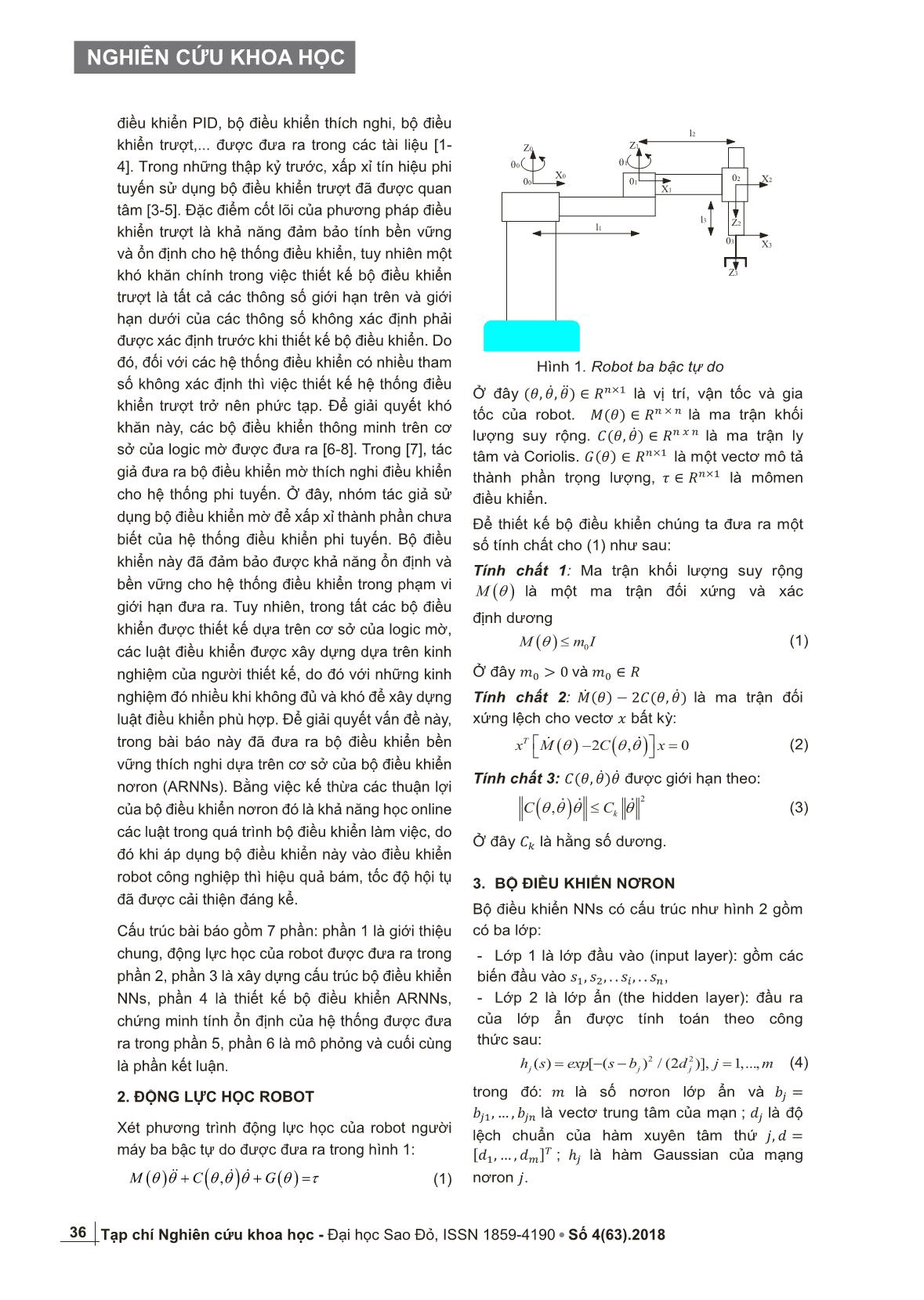Thiết kế bộ điều khiển thích nghi trượt bền vững sử dụng mạng nơron cho robot công nghiệp trang 2