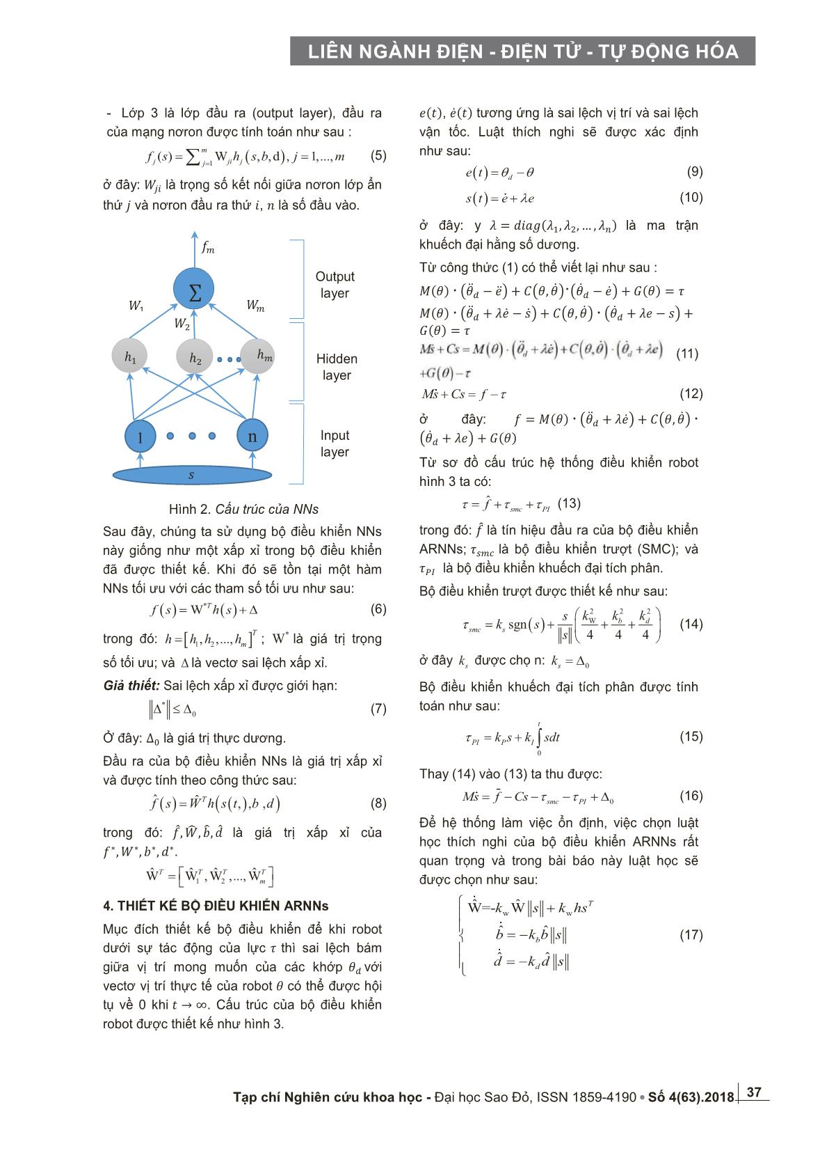 Thiết kế bộ điều khiển thích nghi trượt bền vững sử dụng mạng nơron cho robot công nghiệp trang 3