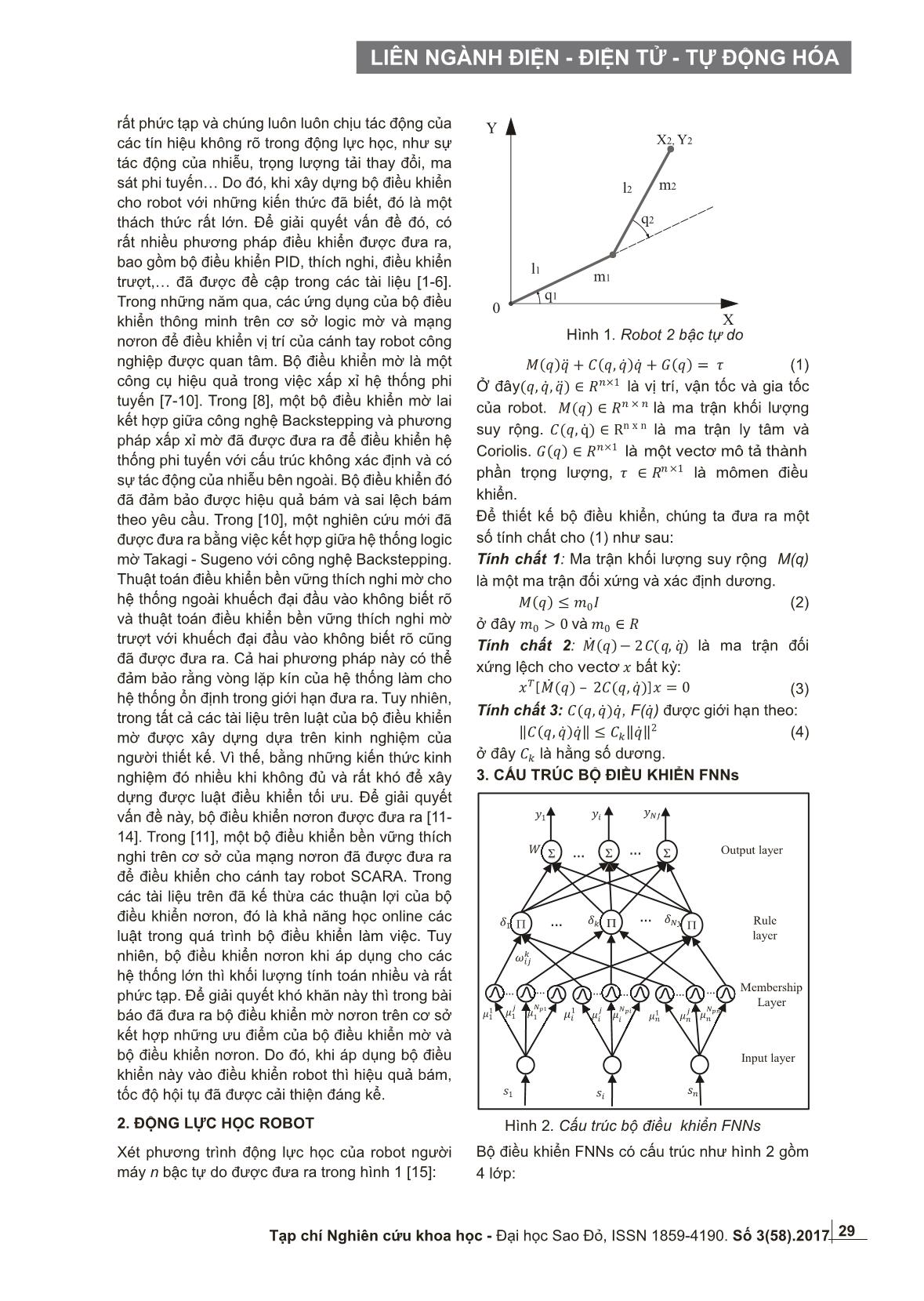 Thiết kế bộ điều khiển thích nghi trượt bền vững trên cơ sở mờ nơron cho robot công nghiệp trang 2