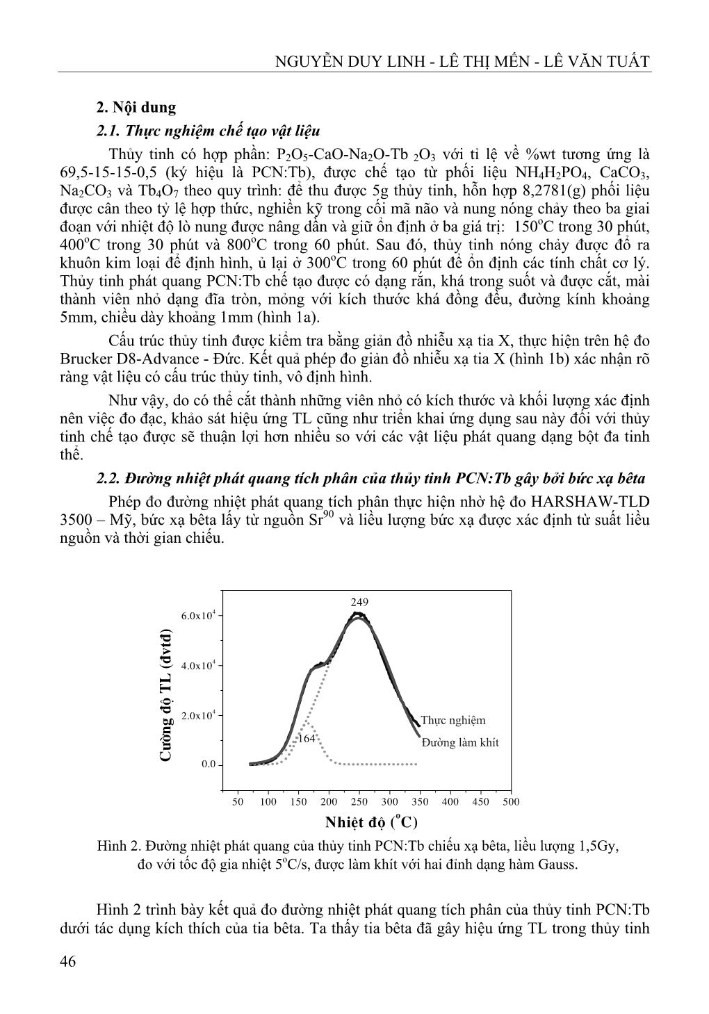 Xác định độ sâu bẫy bắt điện tử trong vật liệu thủy tinh phốt phát pha tạp TECBI (Tb) trang 3