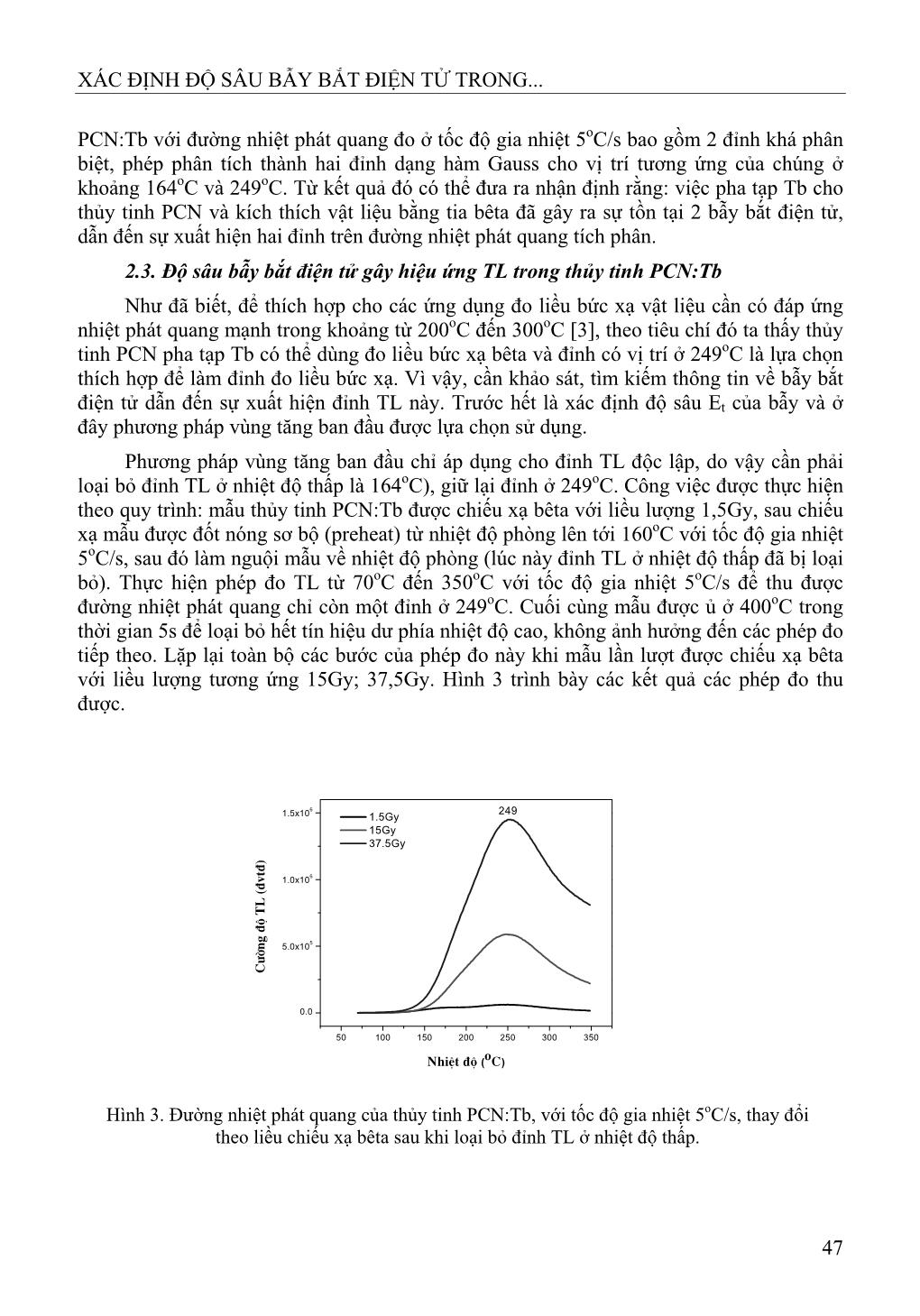 Xác định độ sâu bẫy bắt điện tử trong vật liệu thủy tinh phốt phát pha tạp TECBI (Tb) trang 4