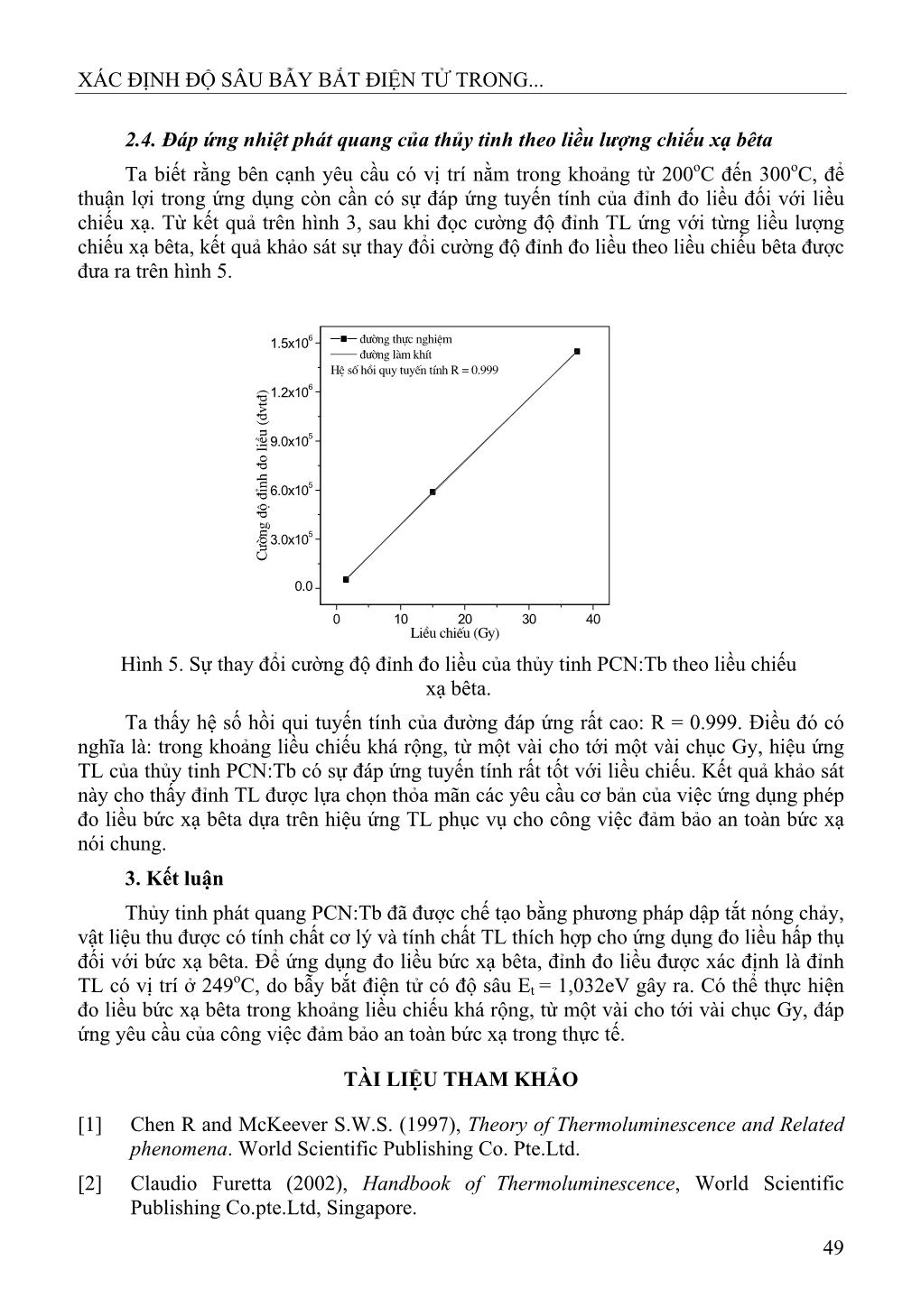 Xác định độ sâu bẫy bắt điện tử trong vật liệu thủy tinh phốt phát pha tạp TECBI (Tb) trang 6