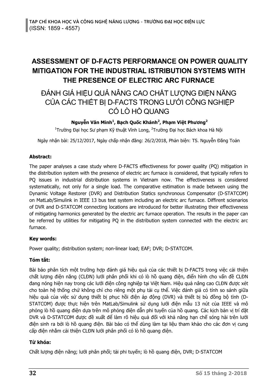 Đánh giá hiệu quả nâng cao chất lượng điện năng của các thiết bị D-Facts trong lưới công nghiệp có lò Hồ Quang trang 1