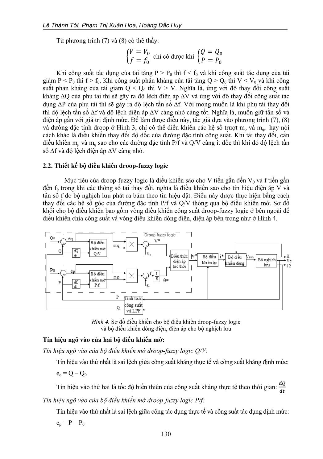 Điều chỉnh điện áp và tần số dựa trên cơ sở điều khiển droop cho các bộ nghịch lưu kết nối song song trong lưới siêu nhỏ trang 4