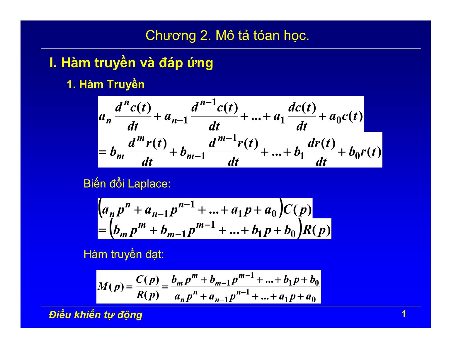 Bài giảng Điều khiển tự động - Chương 2: Mô tả toán học trang 1