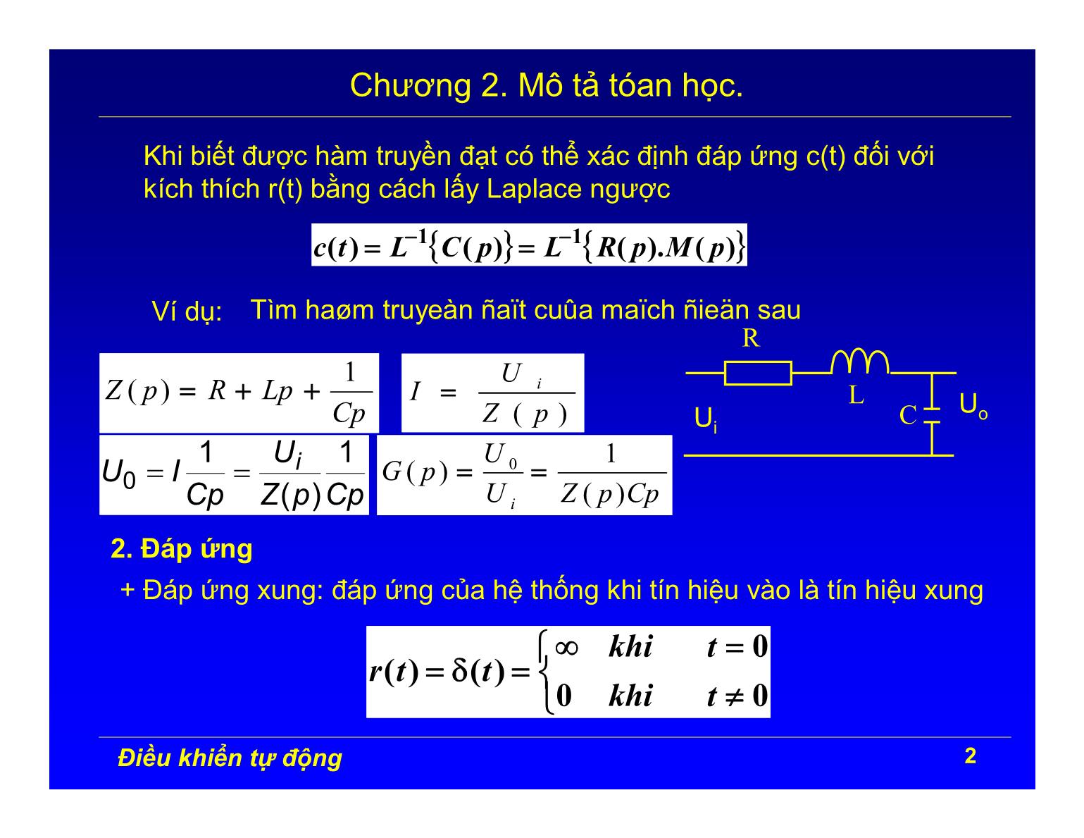 Bài giảng Điều khiển tự động - Chương 2: Mô tả toán học trang 2