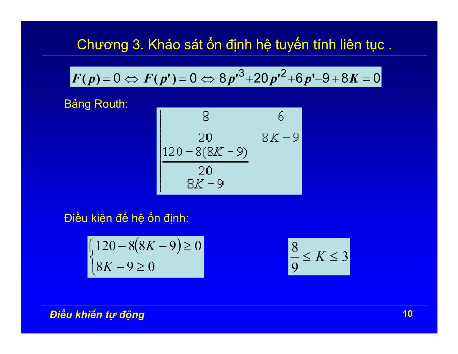 Bài giảng Điều khiển tự động - Chương 3: Khảo sát ổn định hệ tuyến tính liên tục trang 10