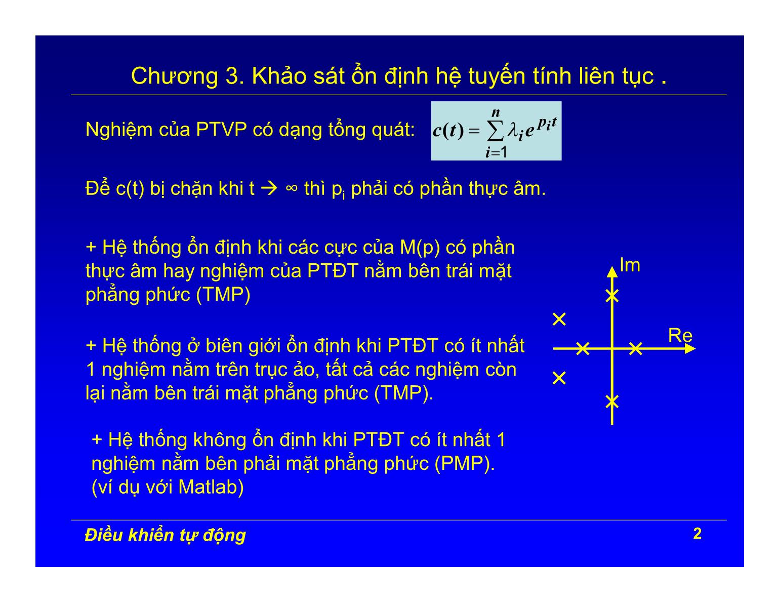 Bài giảng Điều khiển tự động - Chương 3: Khảo sát ổn định hệ tuyến tính liên tục trang 2