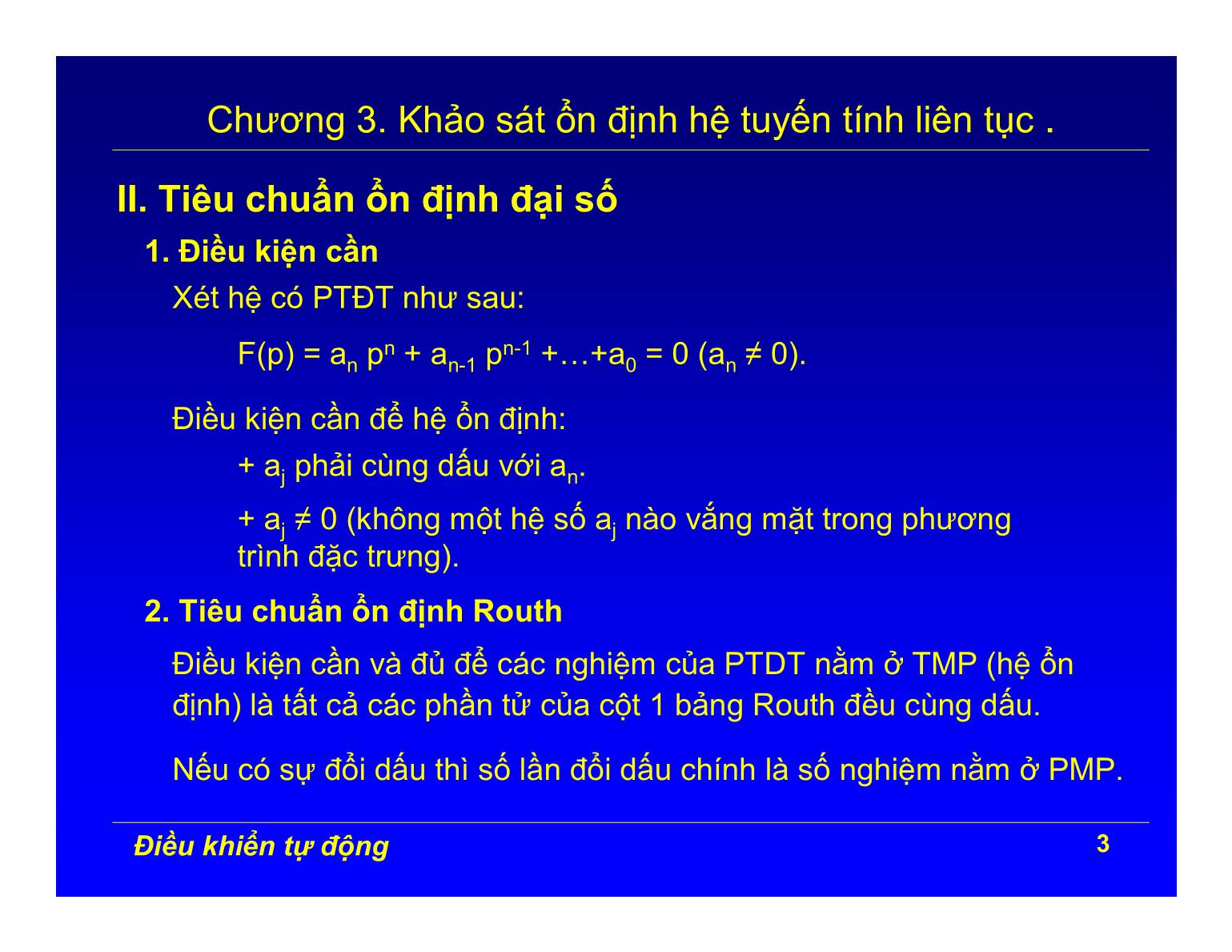 Bài giảng Điều khiển tự động - Chương 3: Khảo sát ổn định hệ tuyến tính liên tục trang 3