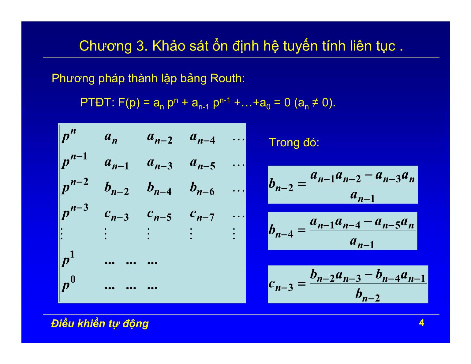 Bài giảng Điều khiển tự động - Chương 3: Khảo sát ổn định hệ tuyến tính liên tục trang 4