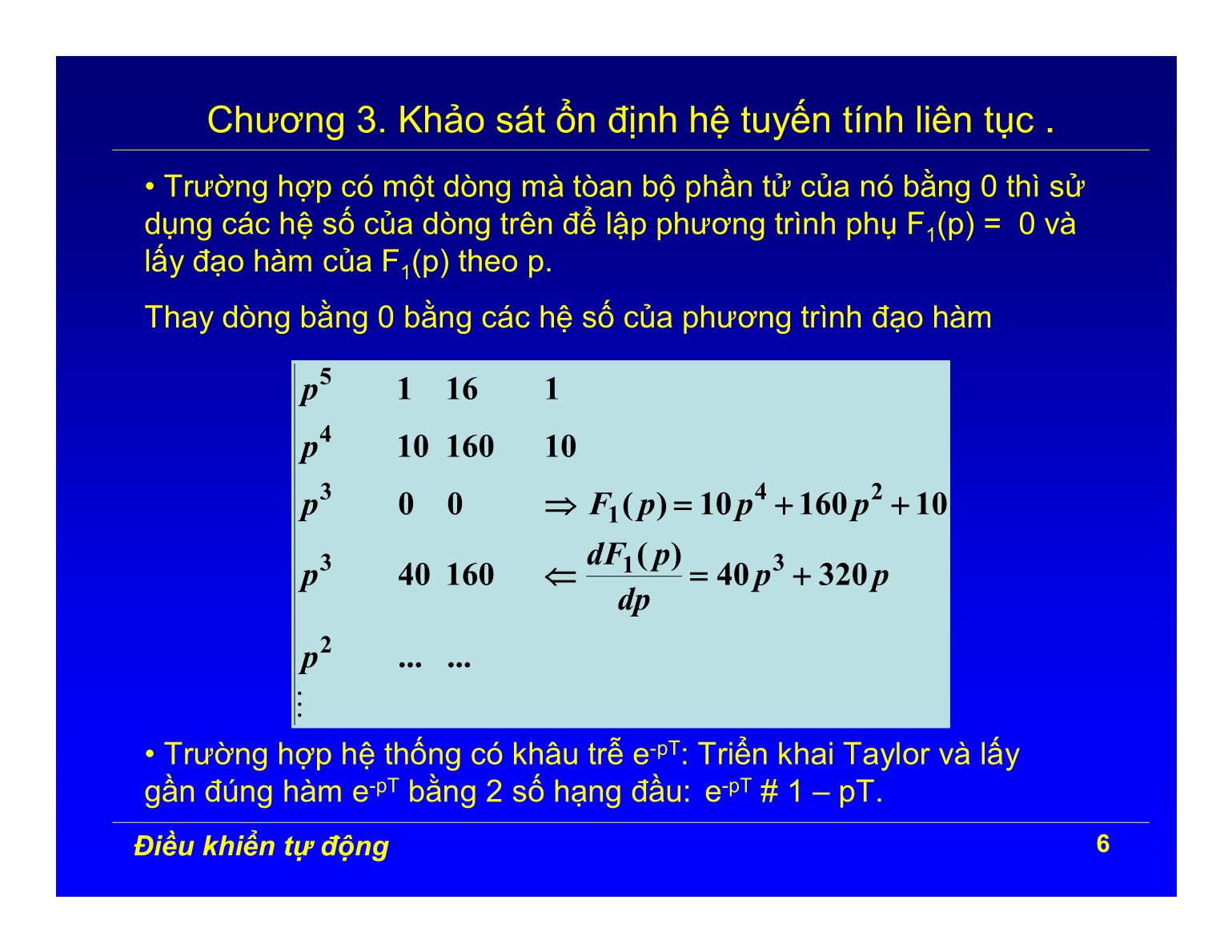 Bài giảng Điều khiển tự động - Chương 3: Khảo sát ổn định hệ tuyến tính liên tục trang 6