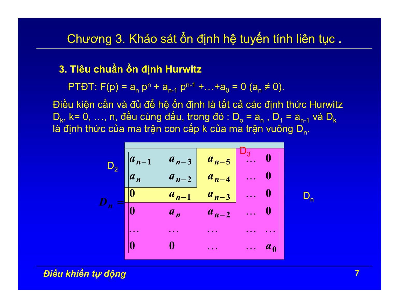 Bài giảng Điều khiển tự động - Chương 3: Khảo sát ổn định hệ tuyến tính liên tục trang 7