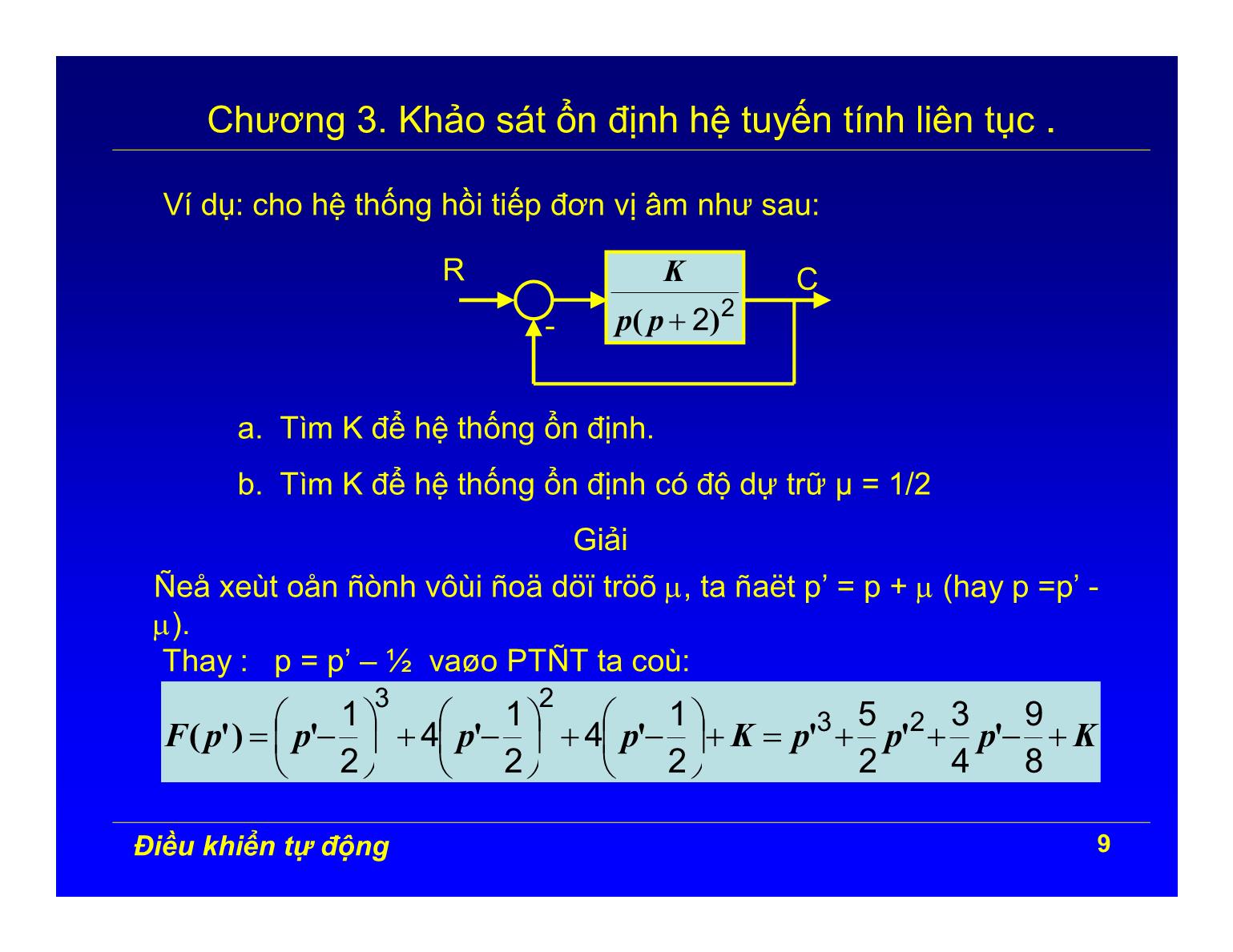 Bài giảng Điều khiển tự động - Chương 3: Khảo sát ổn định hệ tuyến tính liên tục trang 9