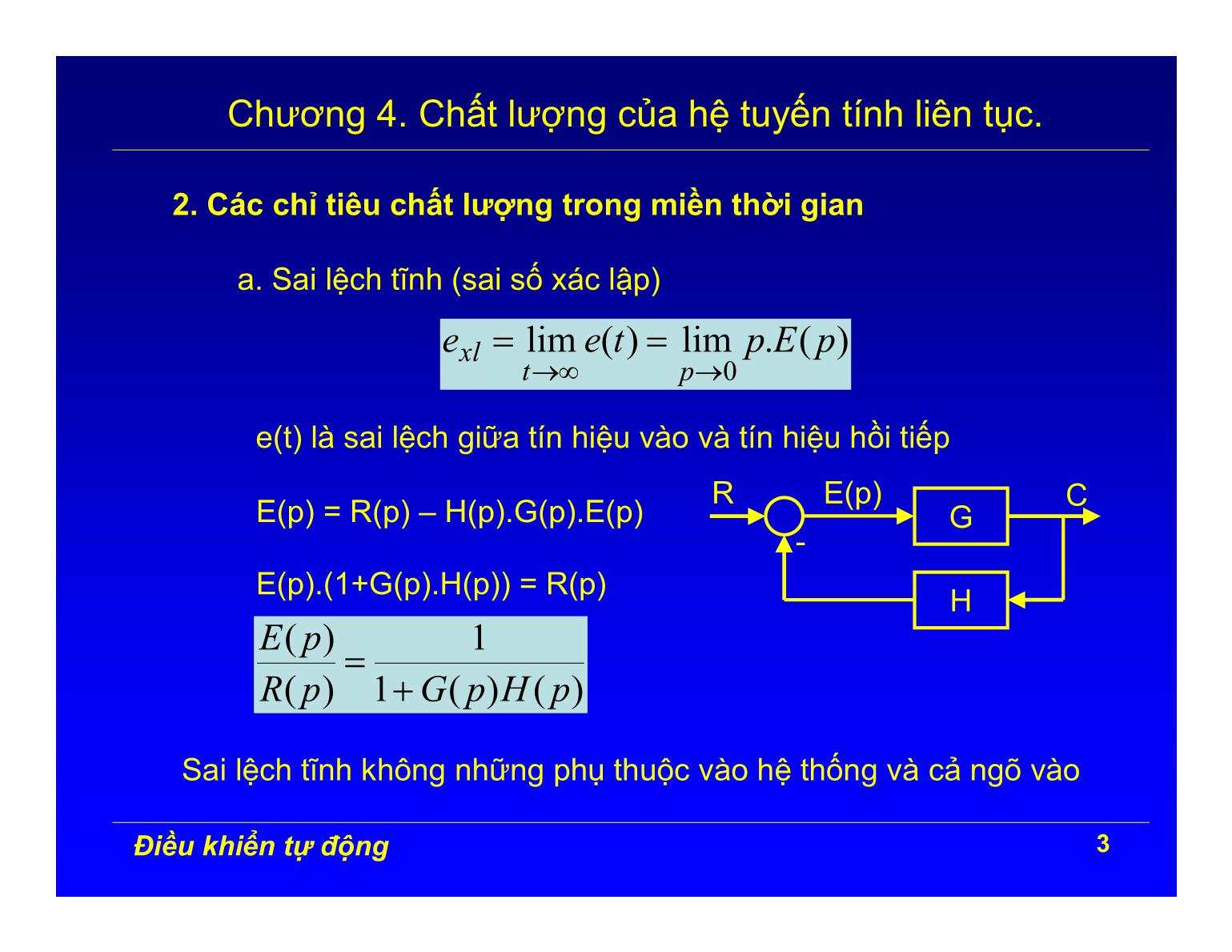 Bài giảng Điều khiển tự động - Chương 4: Chất lượng của hệ tuyến tính liên tục trang 3