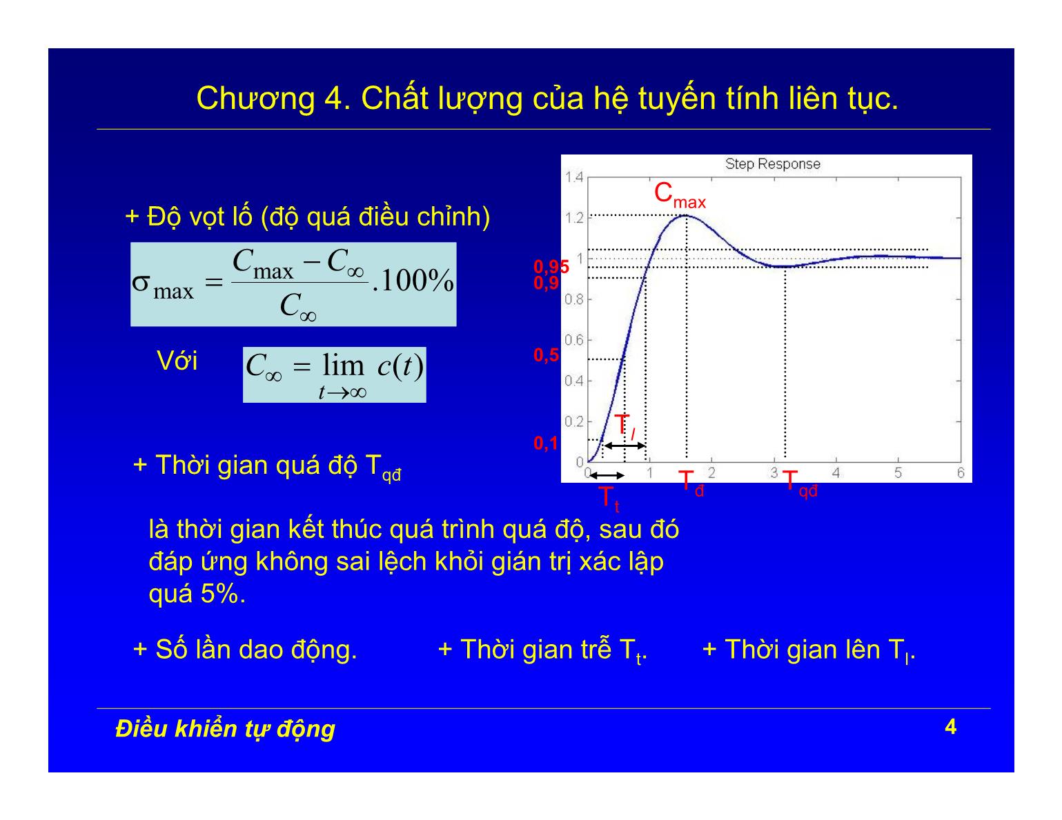 Bài giảng Điều khiển tự động - Chương 4: Chất lượng của hệ tuyến tính liên tục trang 4