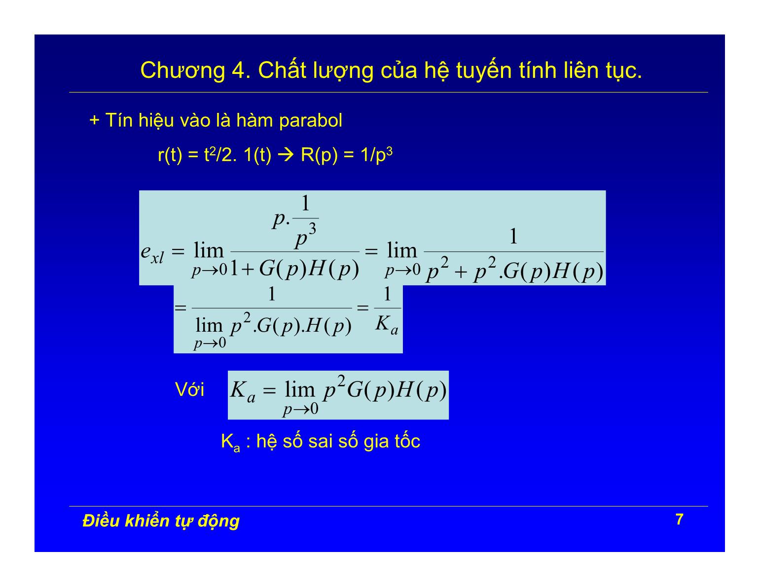 Bài giảng Điều khiển tự động - Chương 4: Chất lượng của hệ tuyến tính liên tục trang 7