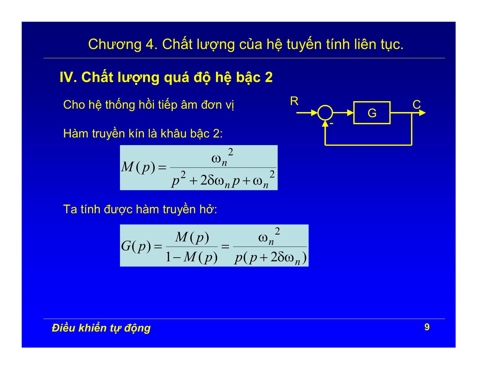 Bài giảng Điều khiển tự động - Chương 4: Chất lượng của hệ tuyến tính liên tục trang 9