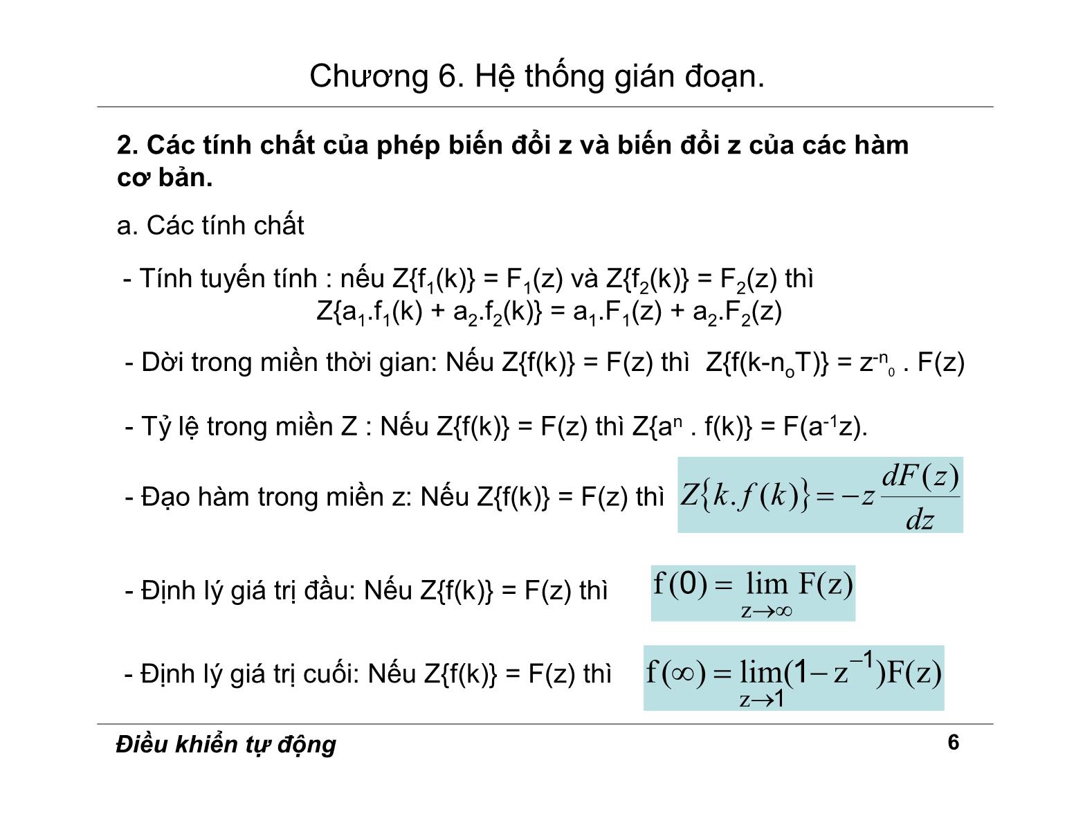 Bài giảng Điều khiển tự động - Chương 6: Hệ thống gián đoạn trang 6