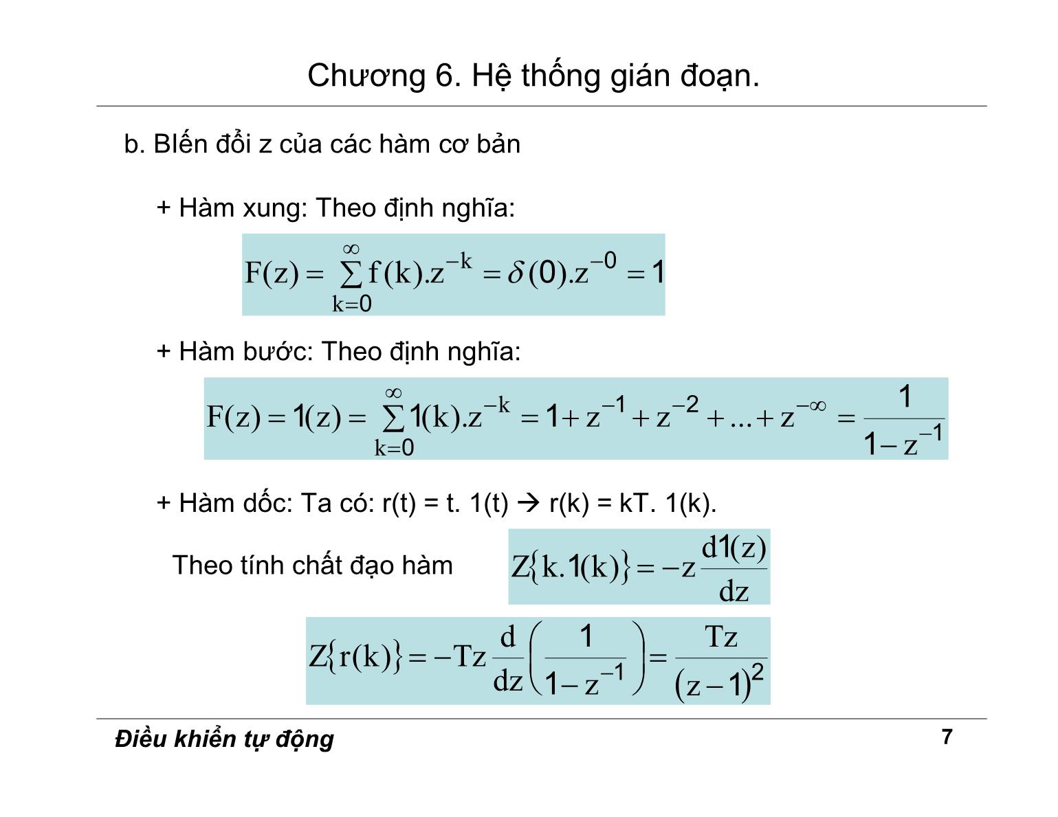 Bài giảng Điều khiển tự động - Chương 6: Hệ thống gián đoạn trang 7