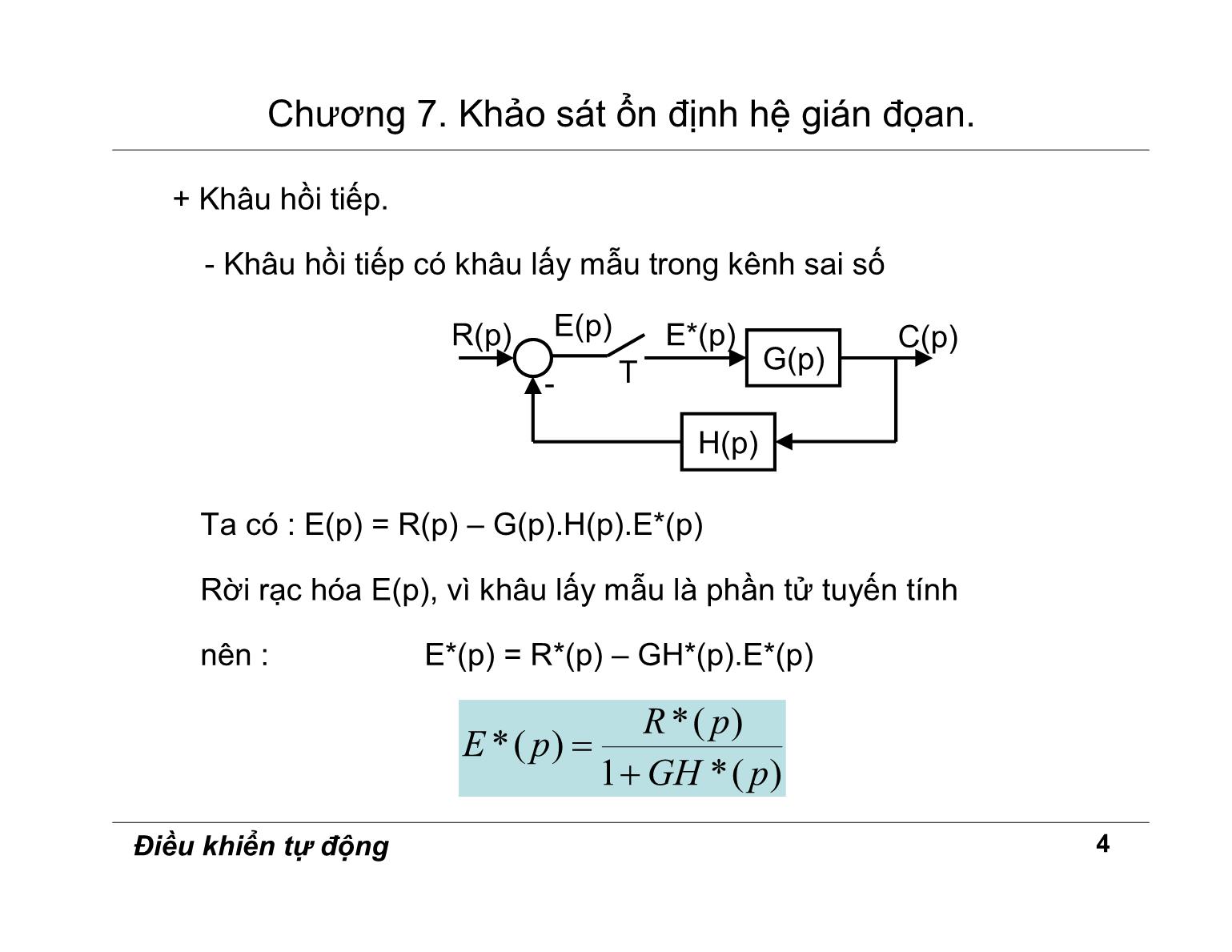 Bài giảng Điều khiển tự động - Chương 7: Khảo sát ổn định hệ gián đoạn trang 4