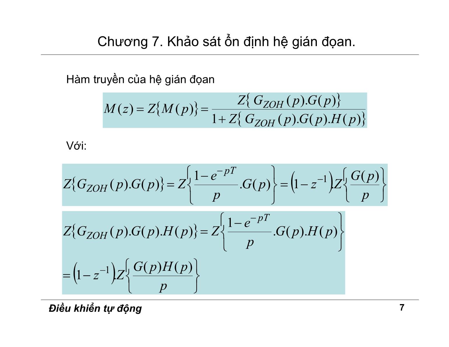 Bài giảng Điều khiển tự động - Chương 7: Khảo sát ổn định hệ gián đoạn trang 7