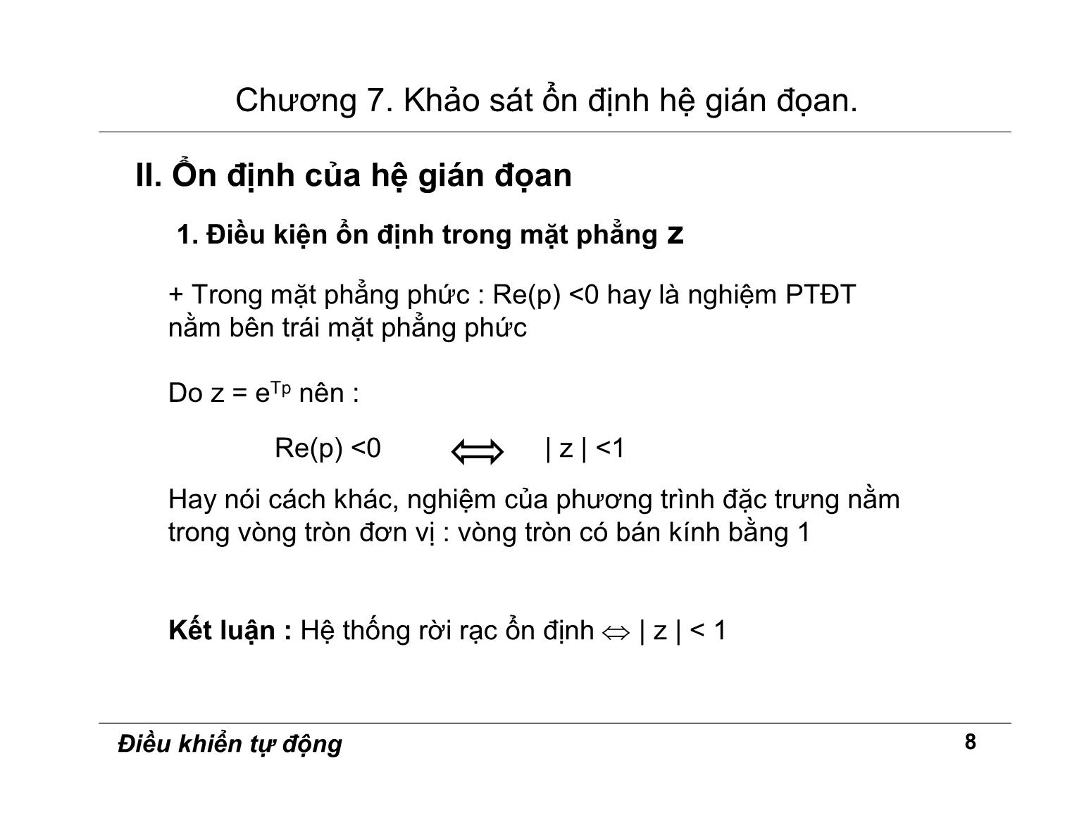 Bài giảng Điều khiển tự động - Chương 7: Khảo sát ổn định hệ gián đoạn trang 8