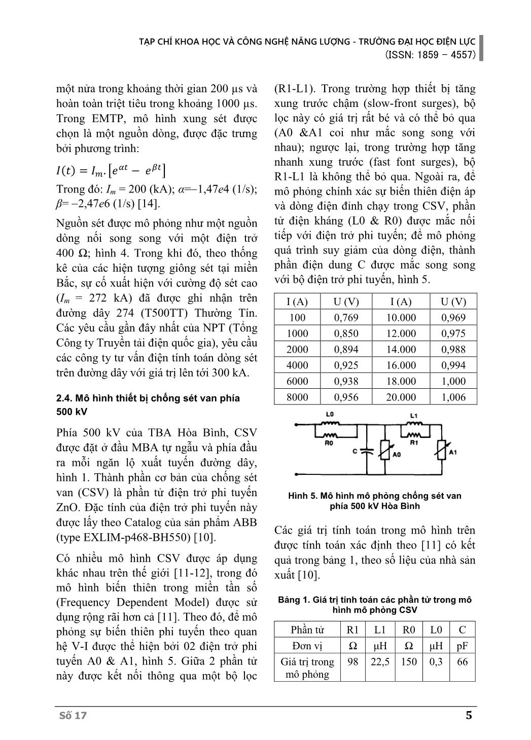 Mô phỏng hiện tượng vượt ngưỡng quá điện áp sóng sét trong vận hành tại trạm 500Kv Hòa Bình trang 5