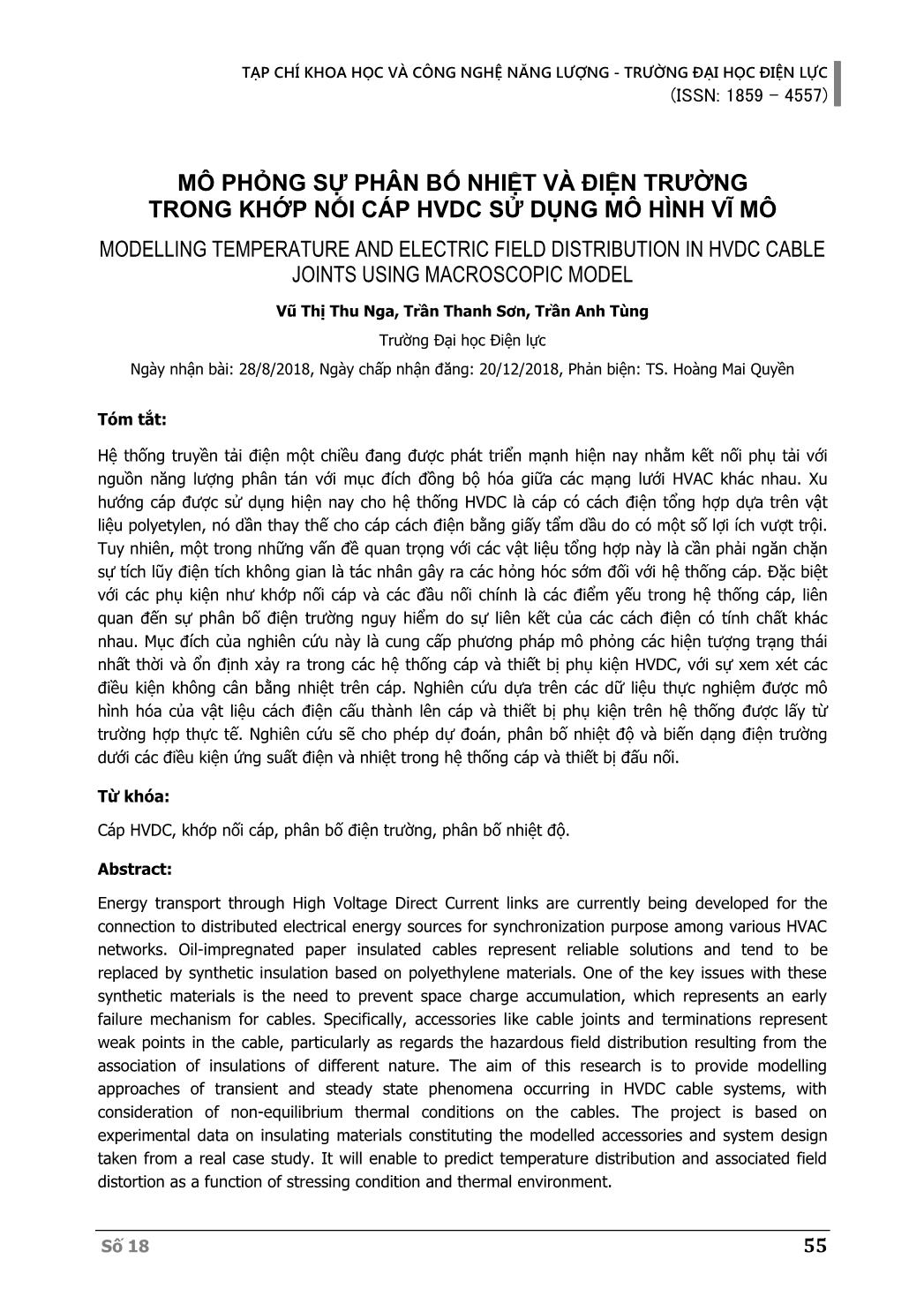 Mô phỏng sự phân bố nhiệt và điện trường trong khớp nối cáp HVDC sử dụng mô hình vĩ mô trang 1