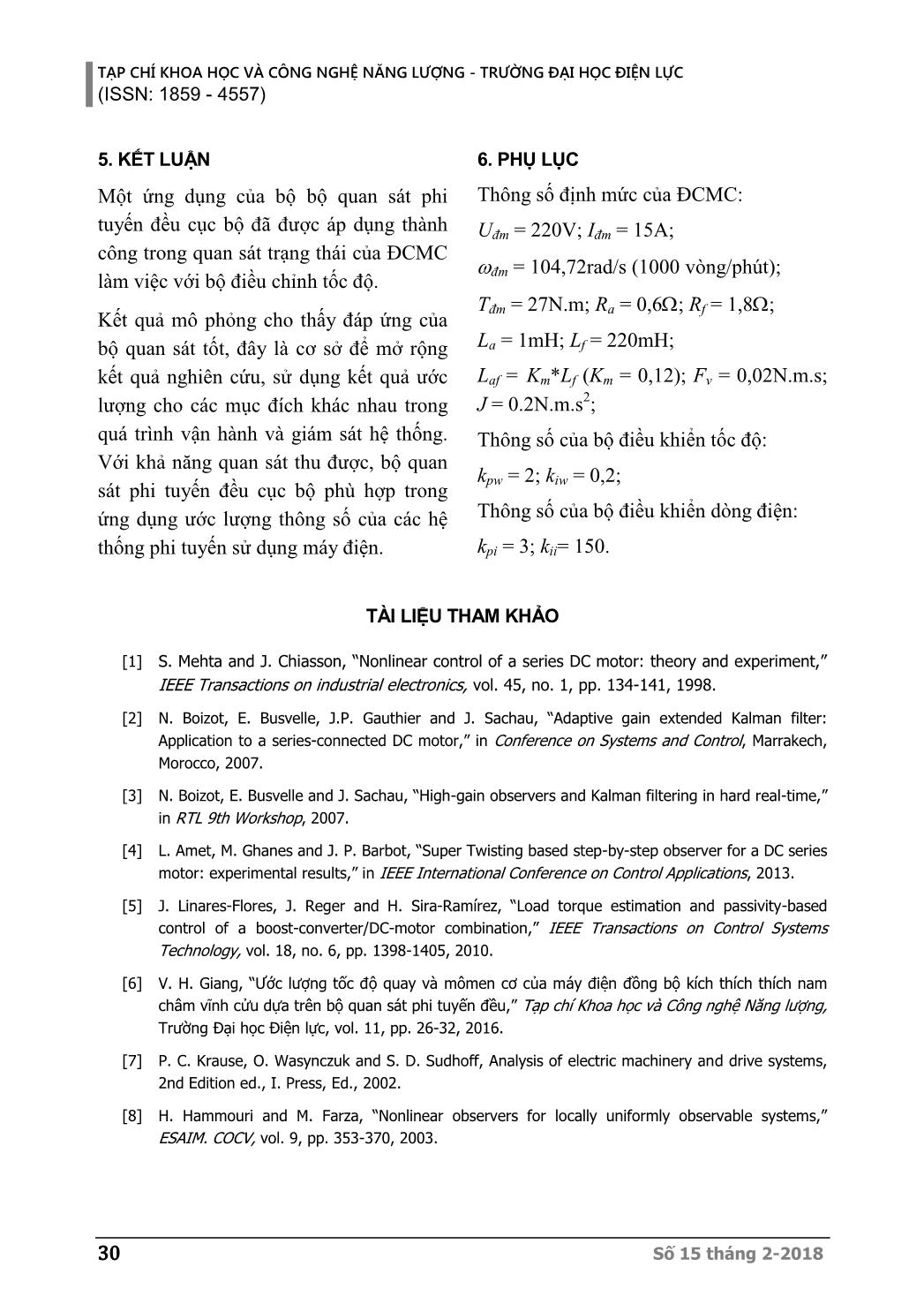 Ứng dụng bộ quan sát phi tuyến đều cục bộ trong ước lượng trạng thái của động cơ điện một chiều kích từ nối tiếp trang 7