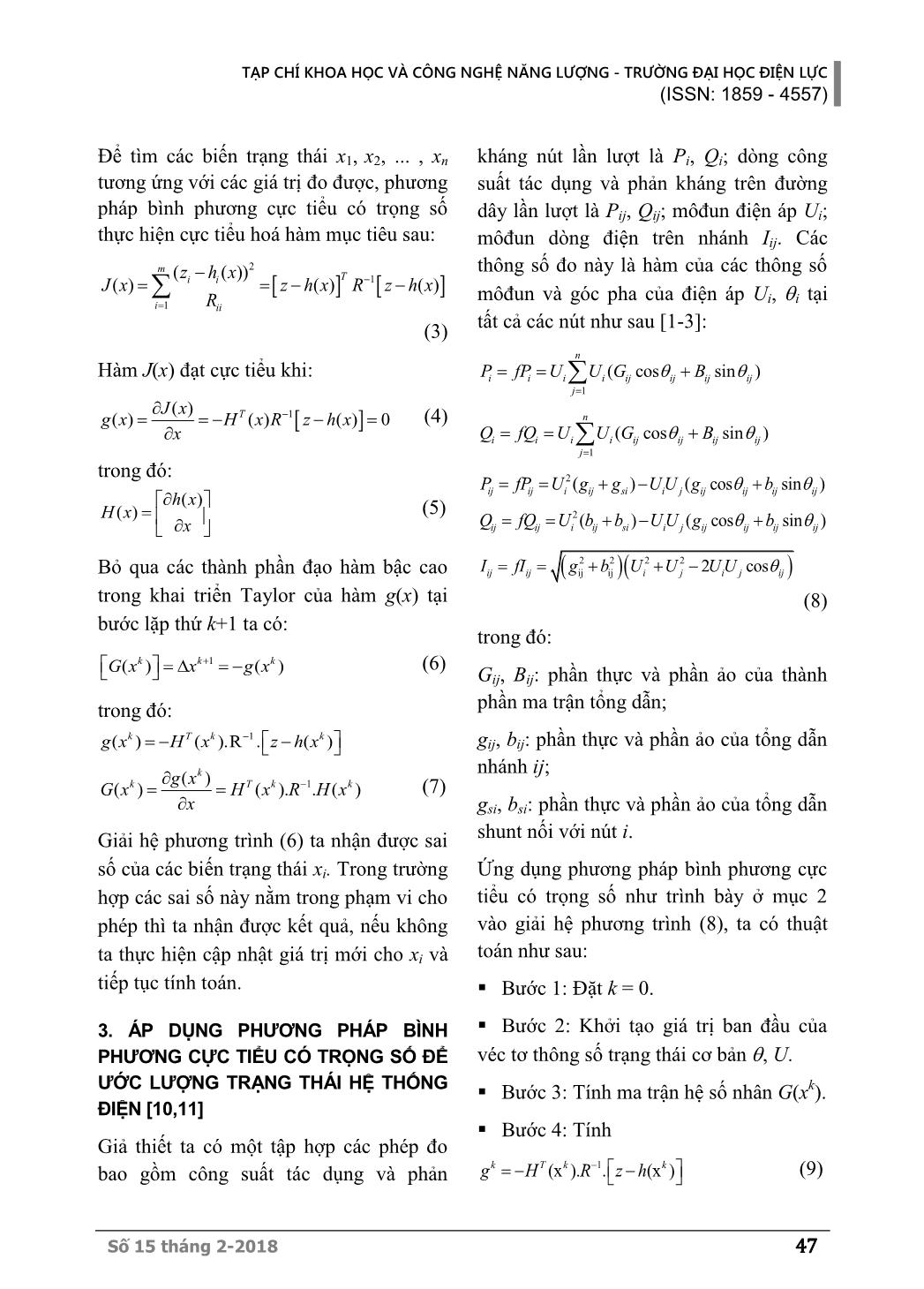 Ước lượng trạng thái hệ thống điện bằng phương pháp bình phương cực tiểu có trọng số trang 3