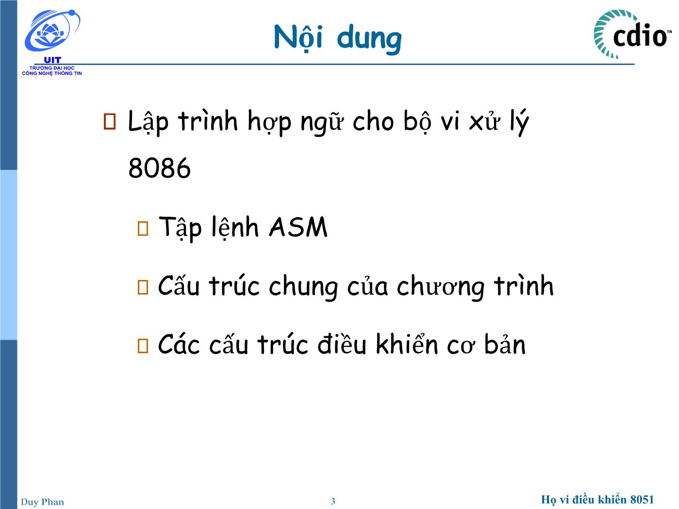 Bài giảng Vi xử lý - Vi điều khiển - Chương 5: Vi xử lý 8086 (Phần 3) - Phan Đình Duy trang 3