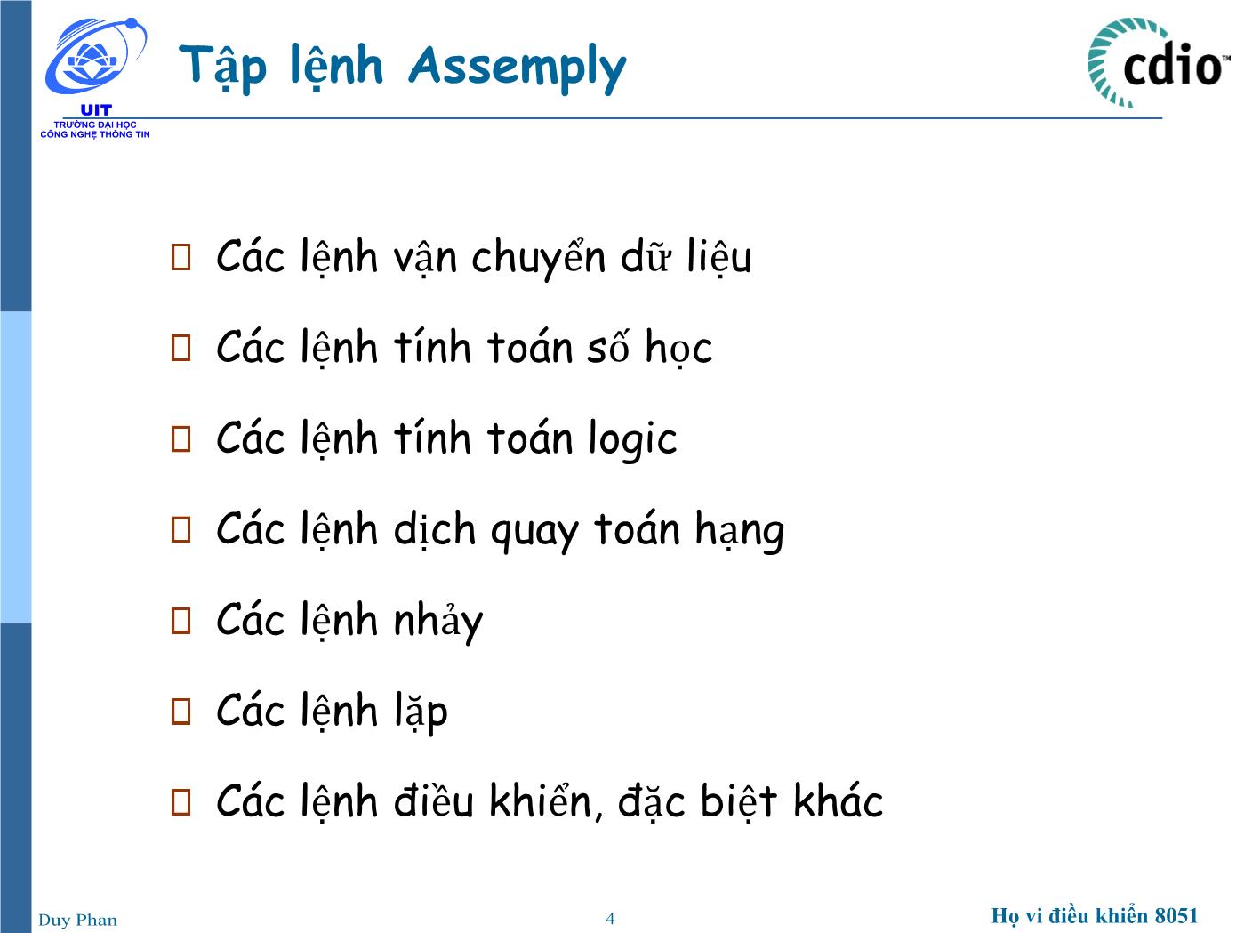 Bài giảng Vi xử lý - Vi điều khiển - Chương 5: Vi xử lý 8086 (Phần 3) - Phan Đình Duy trang 4