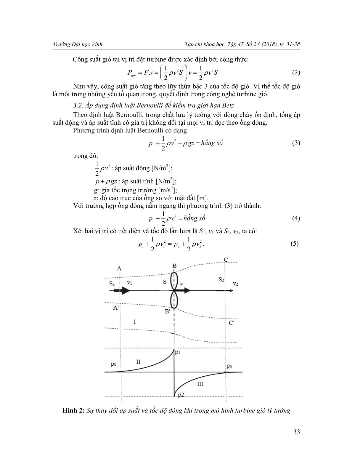 Nghiên cứu áp dụng định luật Bernoulli để kiểm tra hệ số chuyển đổi năng lượng gió và công suất của turbine gió trang 3