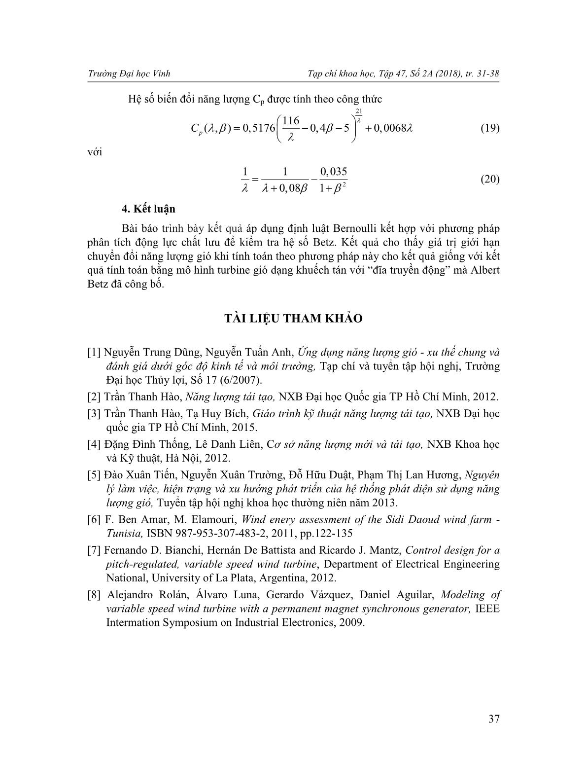 Nghiên cứu áp dụng định luật Bernoulli để kiểm tra hệ số chuyển đổi năng lượng gió và công suất của turbine gió trang 7