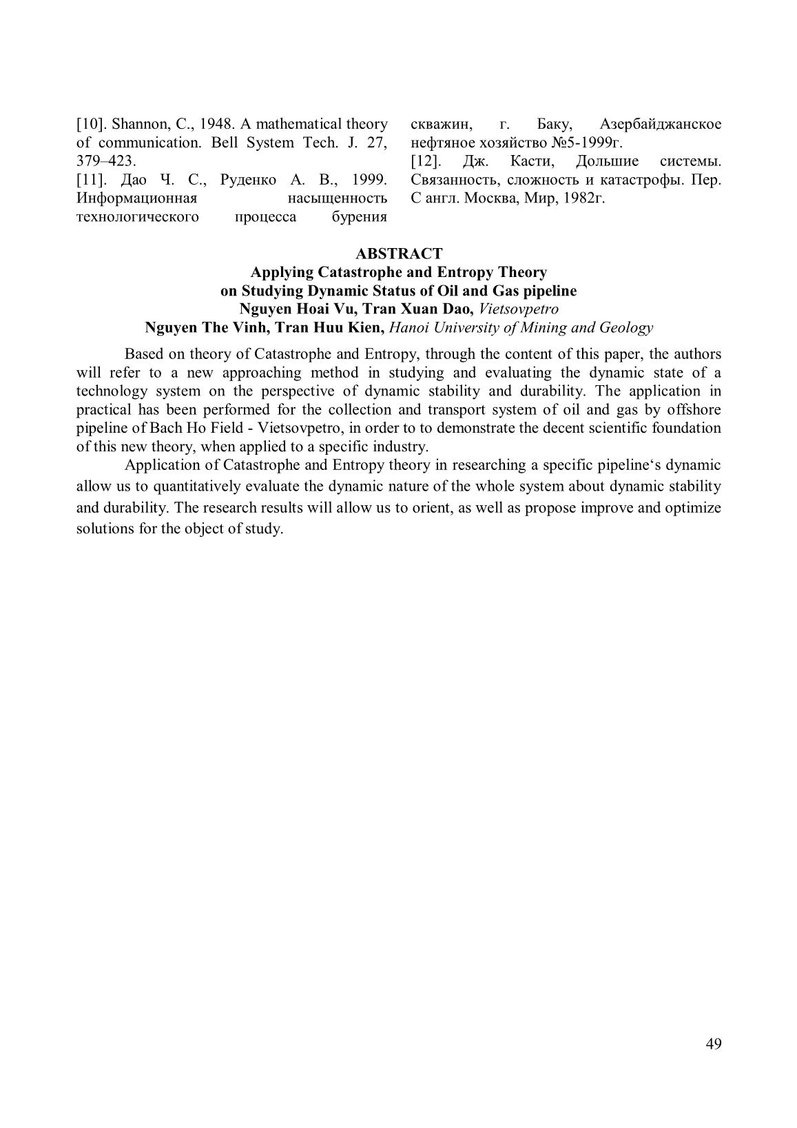 Ứng dụng lý thuyết Catastrof và Entropi trong đánh giá trạng thái động học đường ống vận chuyển dầu và khí trang 8