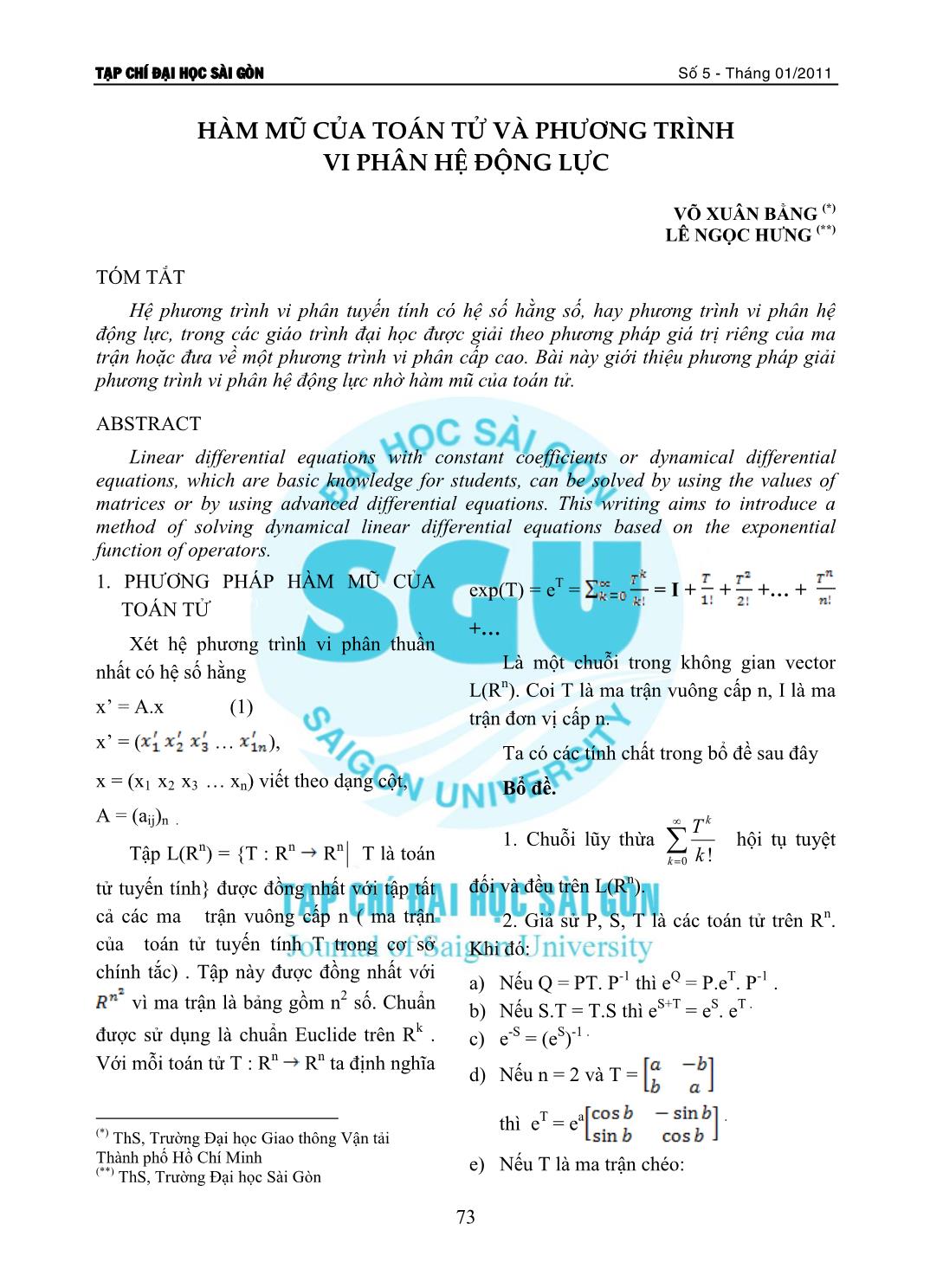 Hàm mũ của toán tử và phương trình vi phân hệ động lực trang 1