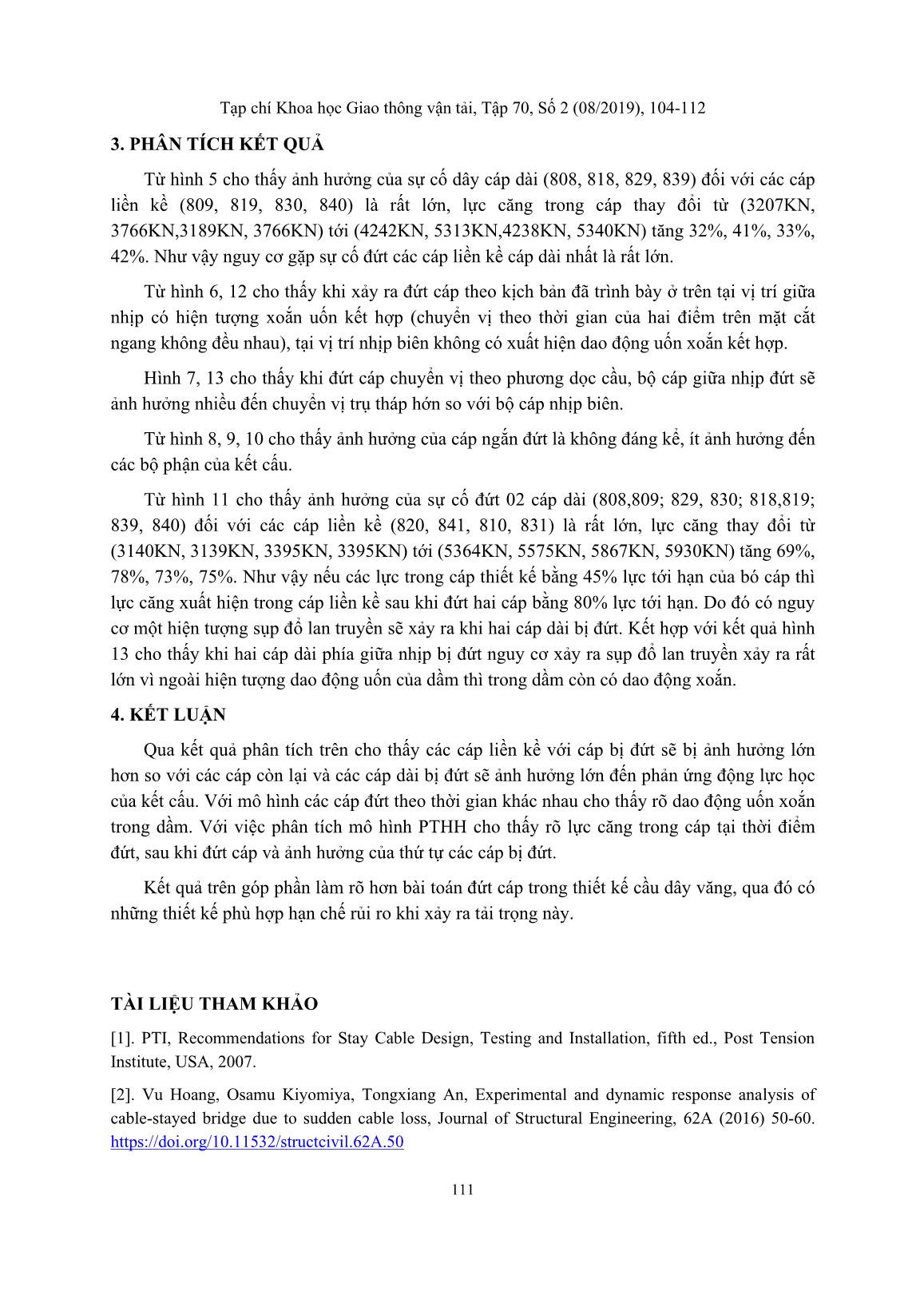 Phản ứng động lực học của cầu dây văng dưới tác dụng của tải trọng đứt cáp trên mô hình PTHH trang 8