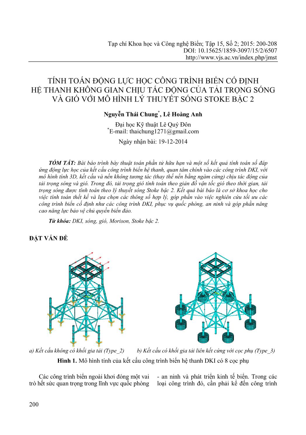 Tính toán động lực học công trình biển cố định hệ thanh không gian chịu tác động của tải trọng sóng và gió với mô hình lý thuyết sóng stoke bậc 2 trang 1