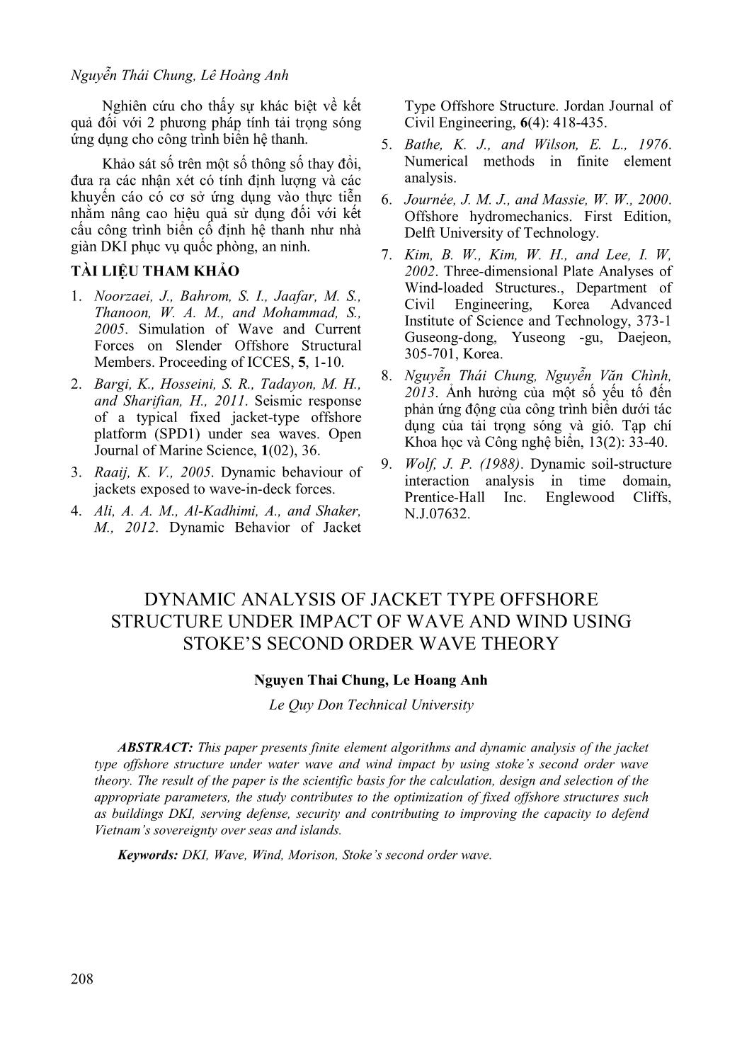 Tính toán động lực học công trình biển cố định hệ thanh không gian chịu tác động của tải trọng sóng và gió với mô hình lý thuyết sóng stoke bậc 2 trang 9
