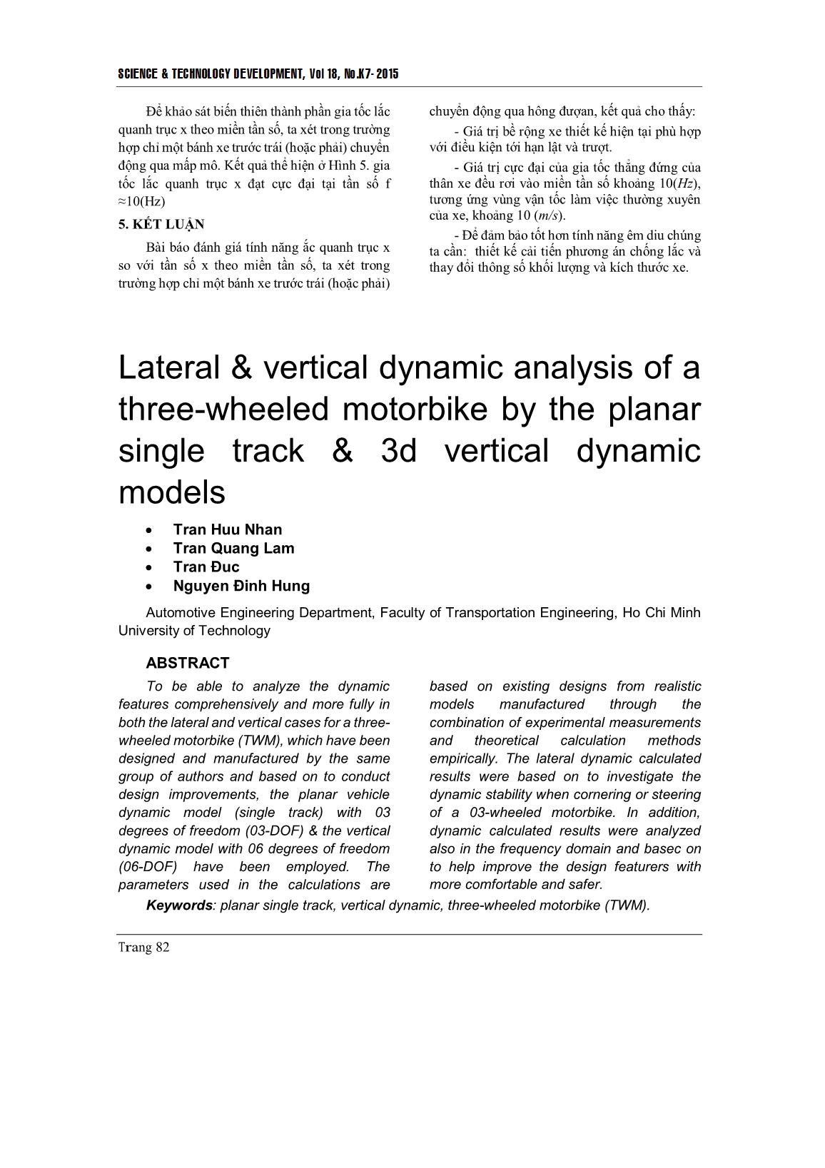 Phân tích động lực học xe máy 03 bánh theo phương ngang và phương đứng bằng mô hình động lực học phẳng một dãy & động lực học theo phương đứng 3D trang 6